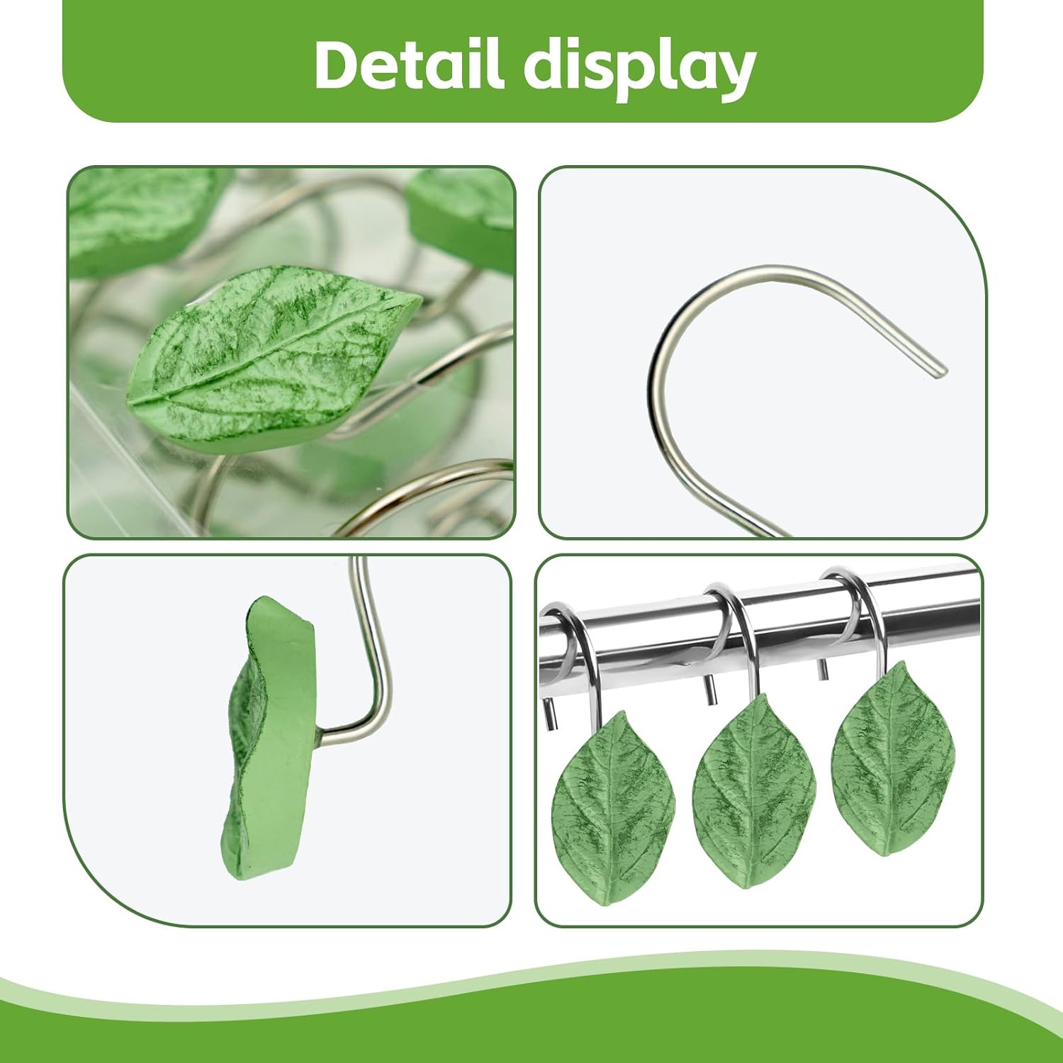12 Pack Decorative Leaf Shower Curtain Hooks