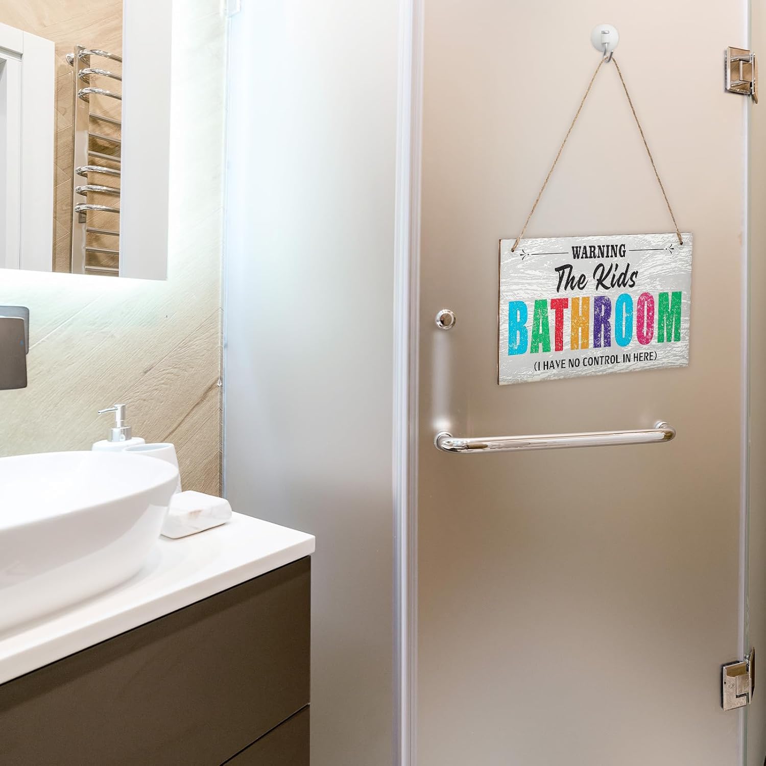 Kids Bathroom Wood Sign Funny Kids Bathroom Warning Decor