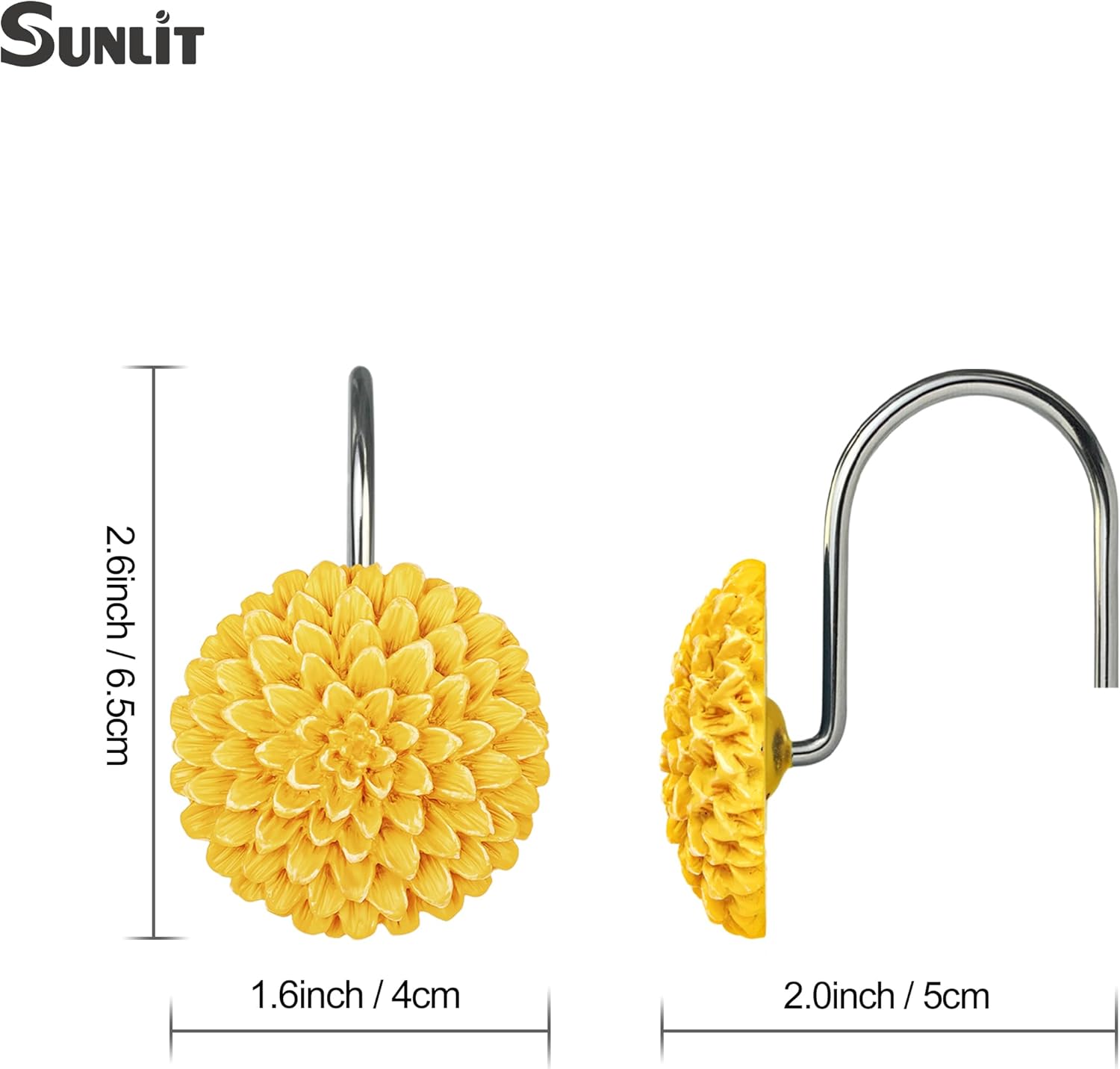 Sunlit Decorative Floral Shower Curtain Hooks 12 Pack