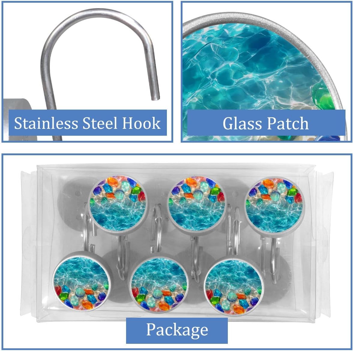 Set of 12 Decorative Shower Curtain Hooks