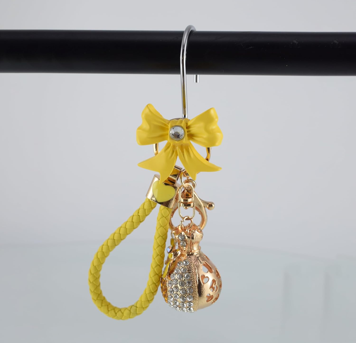 Yellow Decorative Shower Curtain Hooks 12PCS Set with Rhinestone Design