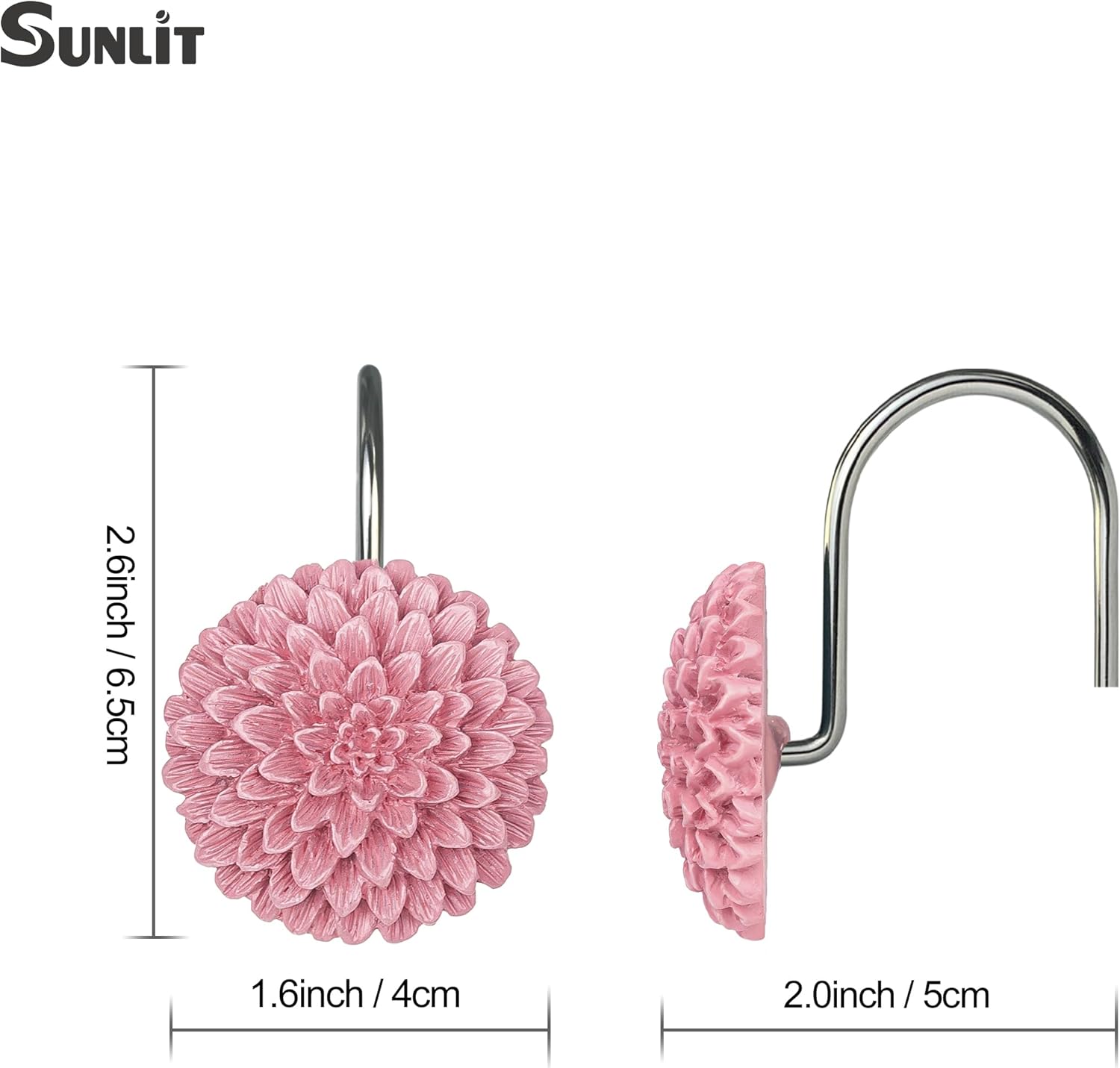 Sunlit Elegant Dahlia Shower Curtain Hooks - 12-Piece Set