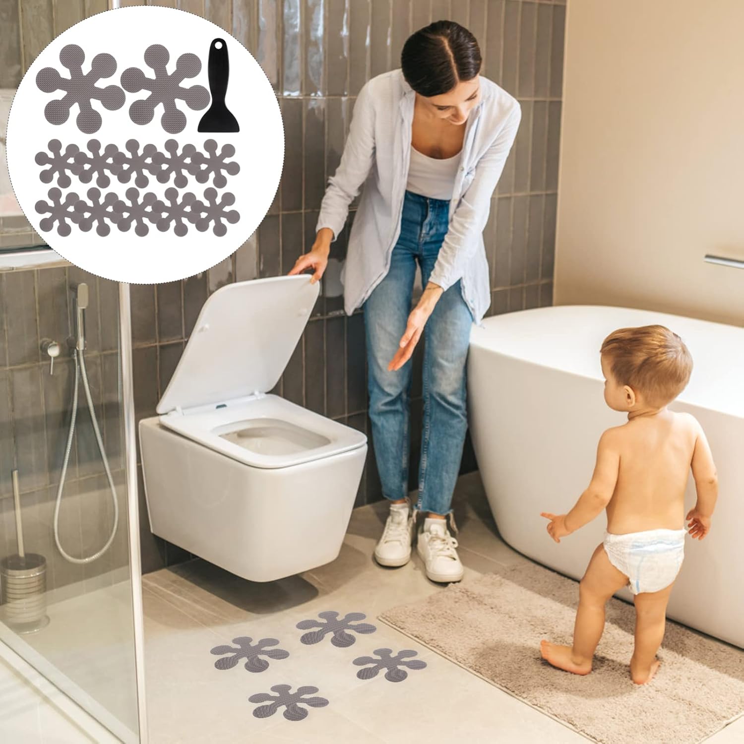 Zerodeko Non-Slip Safety Shower Decals Set