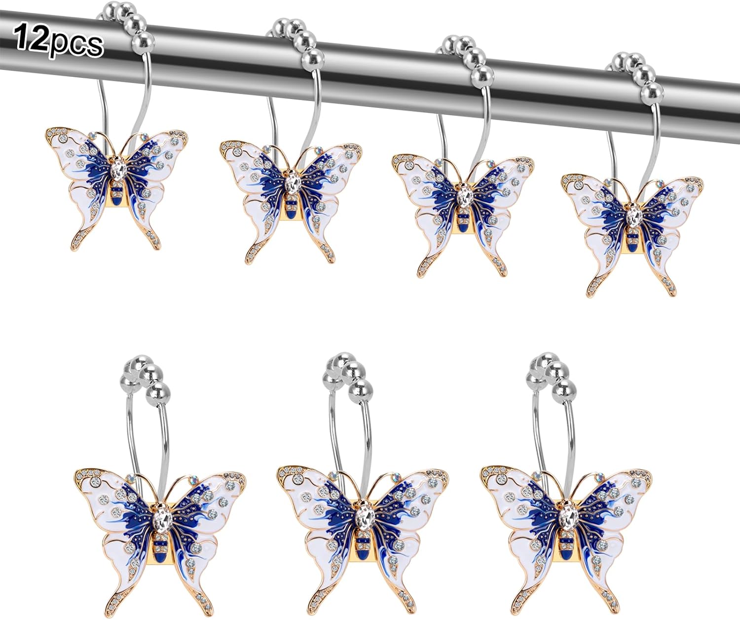 Elerslodia Blue Butterflies Decorative Shower Curtain Hook Set