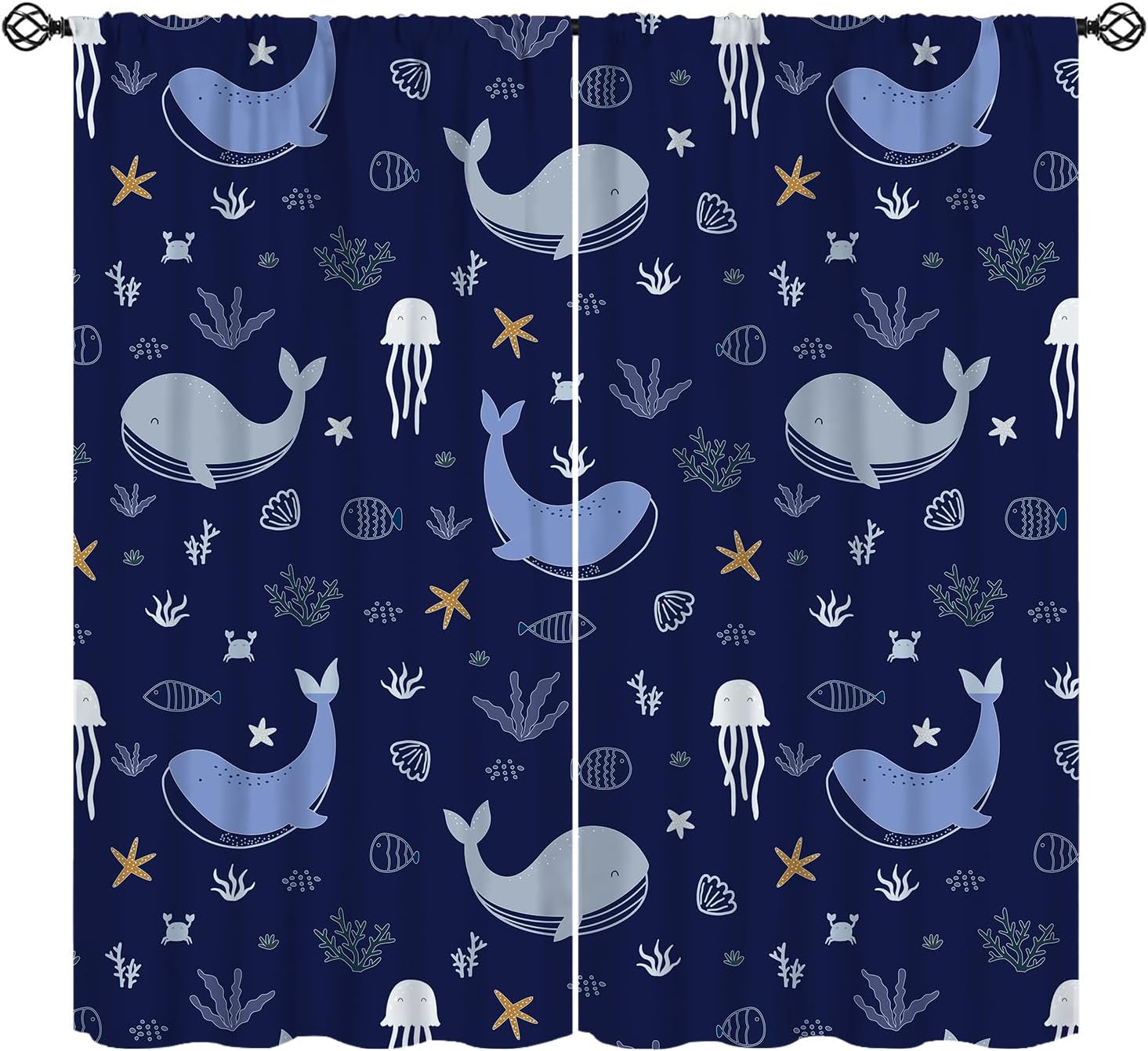 Whale Window Curtains for Kids Cartoon Se jellyfish Decor