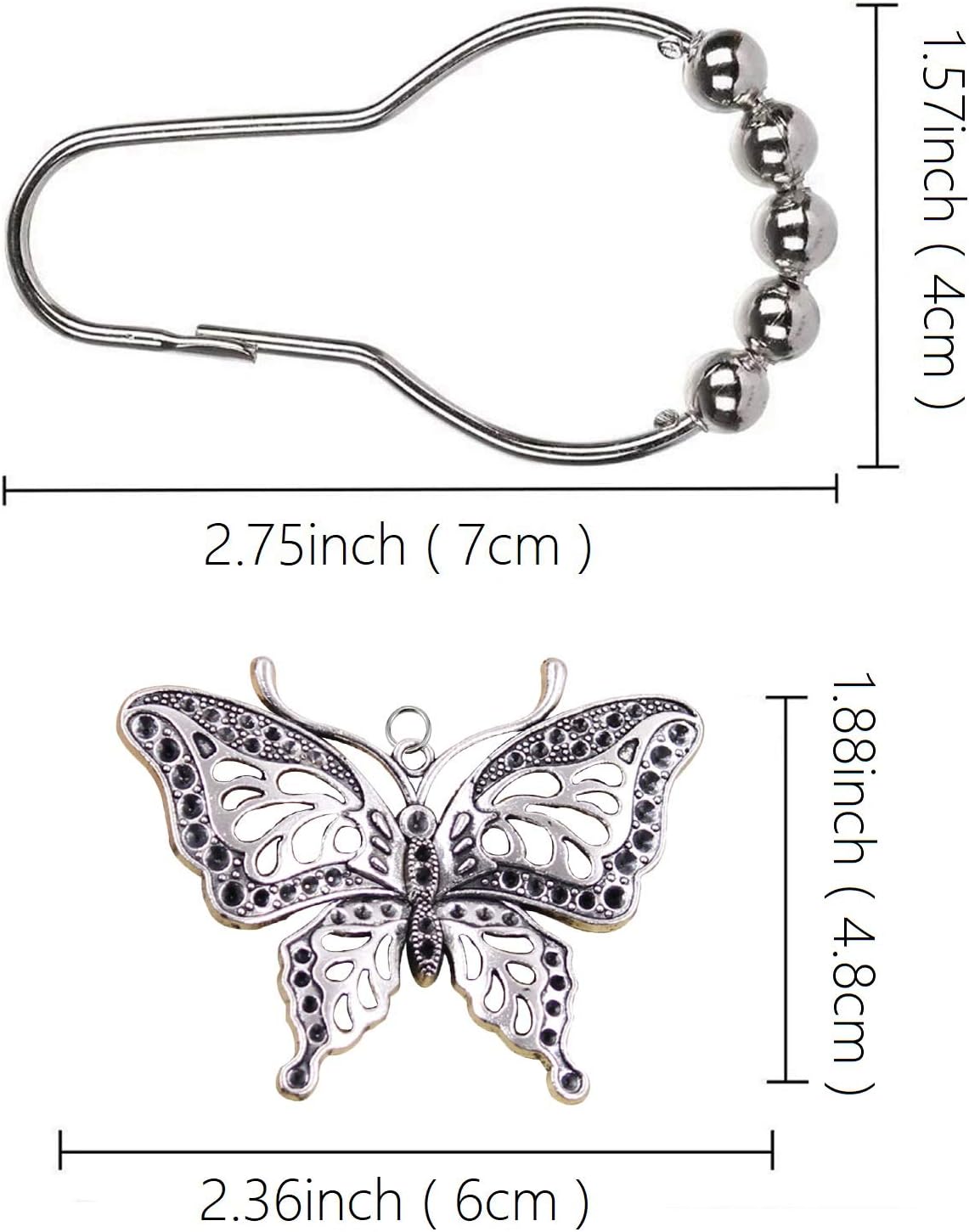 12-Piece Rustproof Butterfly Shower Curtain Hangers Garden Nature Themed