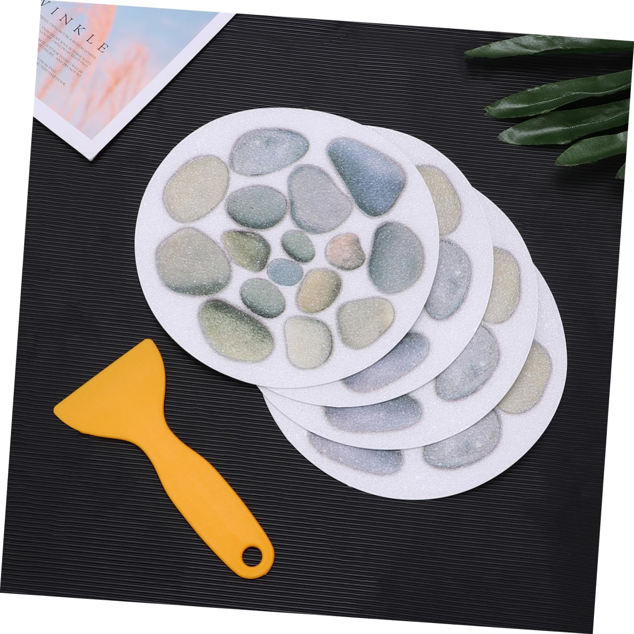 Happyyami 4 Pack Tub Anti Slip Stickers 15cm Stone Pattern Bath Mats Stickers