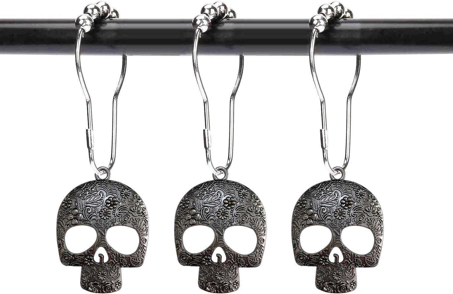 Set of 12 Sugar Skull Shower Curtain Hooks