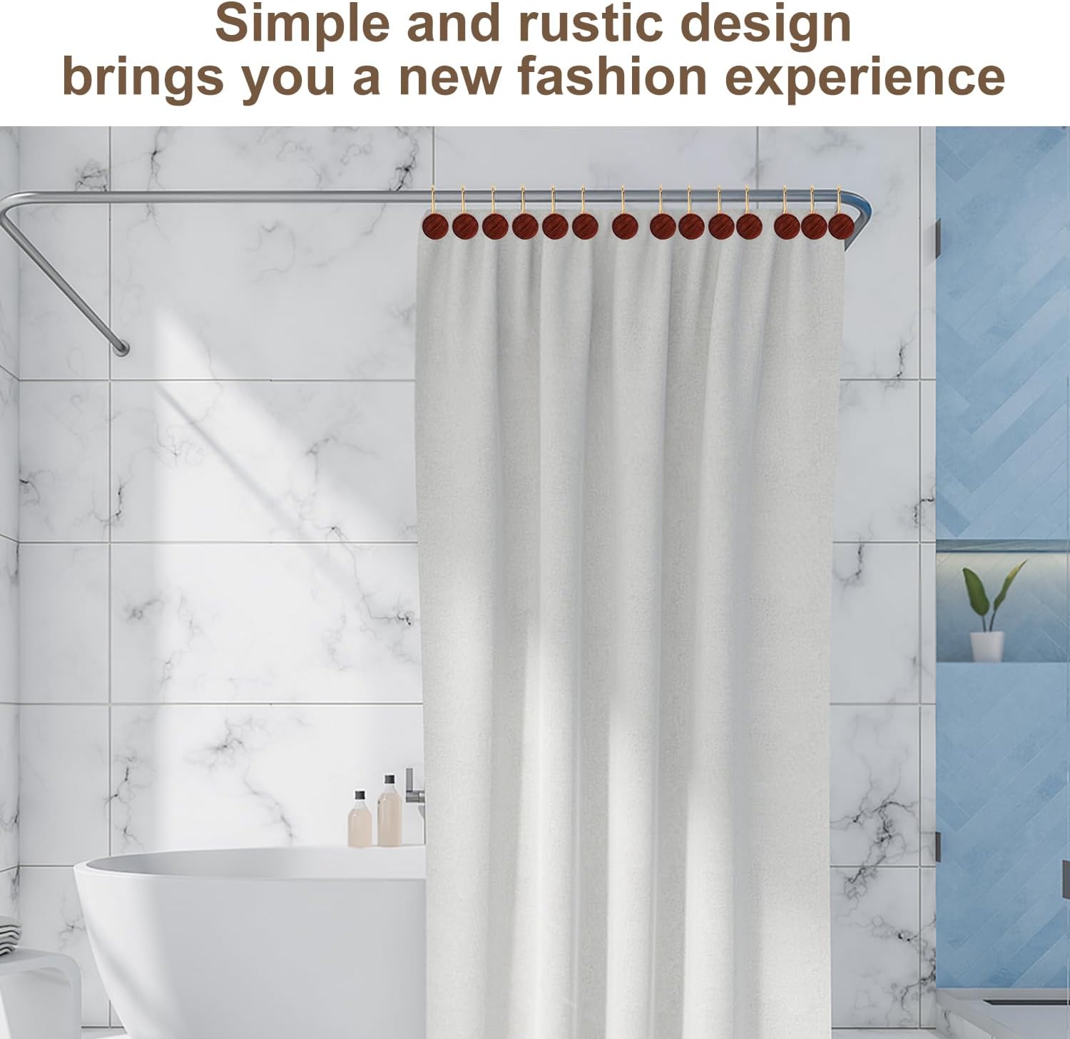 YanKitour Shower Curtain Hooks 12 Pack Black Walnut Gold