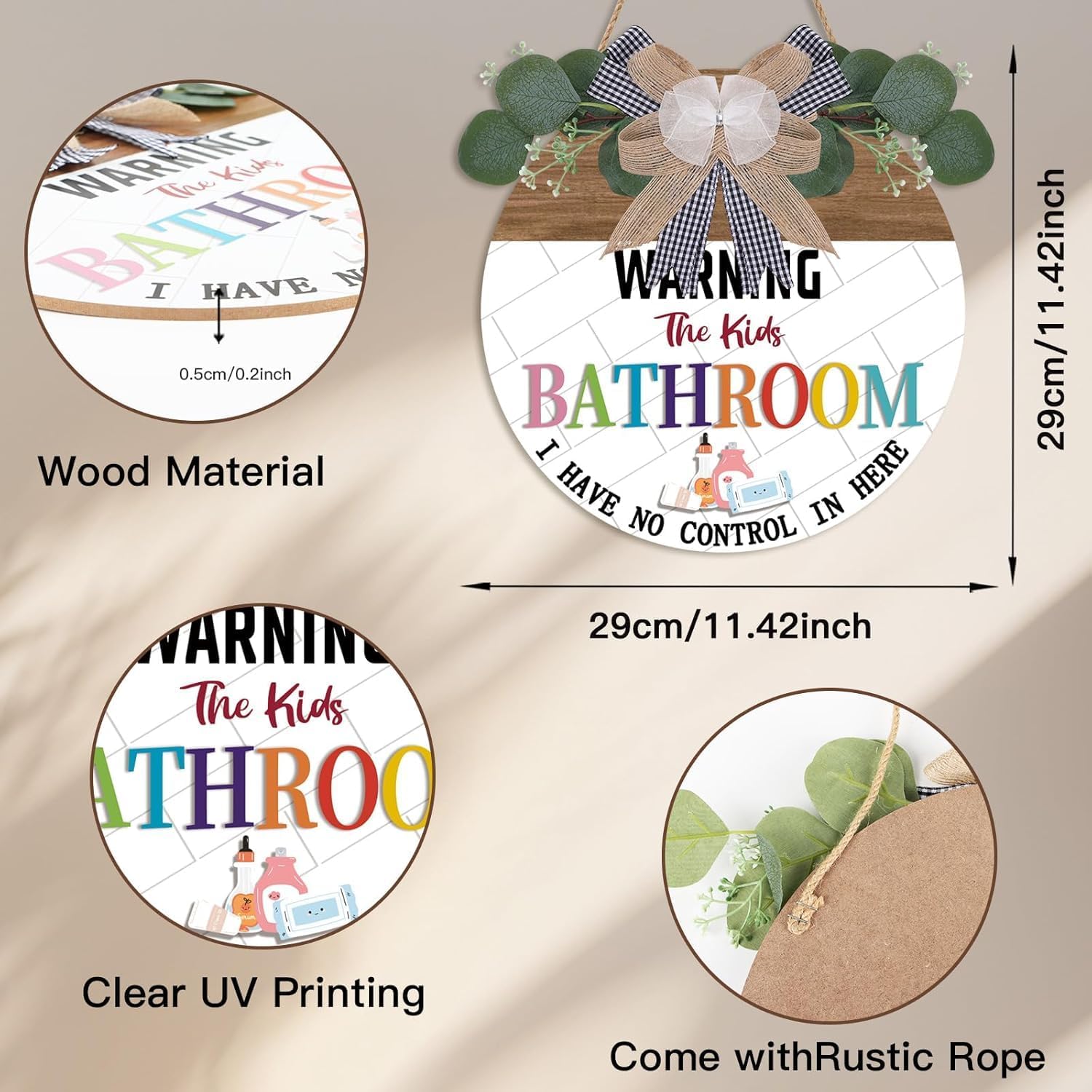 TOARTi Playful Kids Bathroom Wood Sign