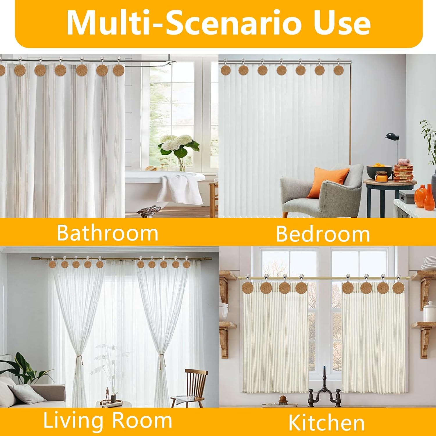 Modern Wood Shower Curtain Hooks 12PCS Silvery