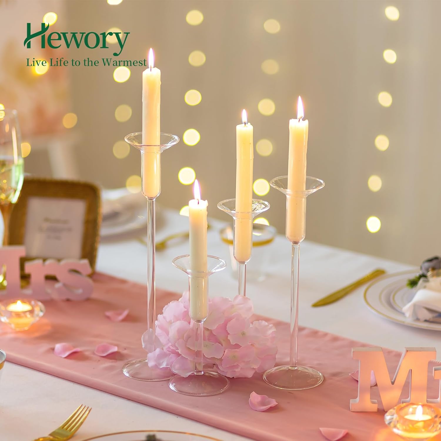 Hewory Glass Candle Drip Catchers 12-Piece Set for Taper Candles