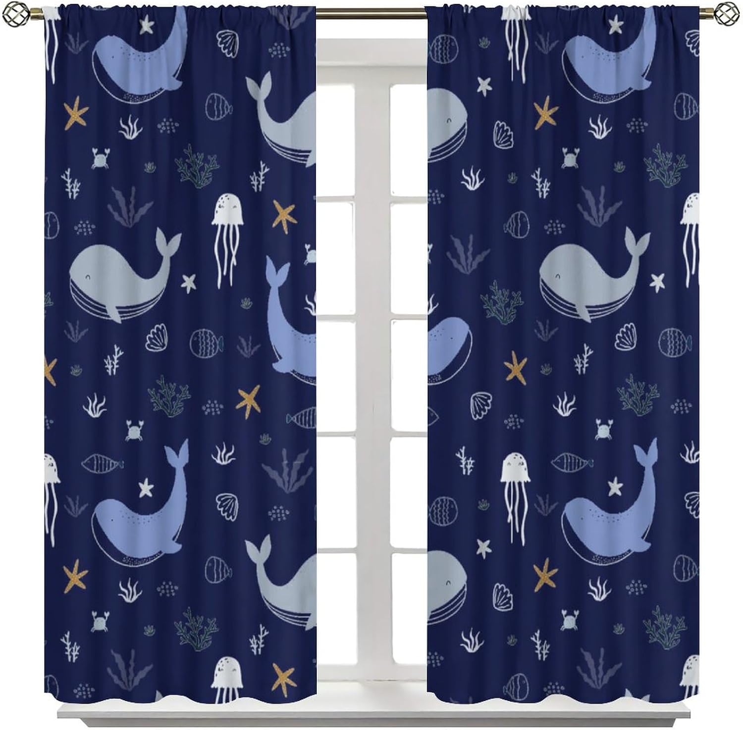Whale Window Curtains for Kids Cartoon Se jellyfish Decor