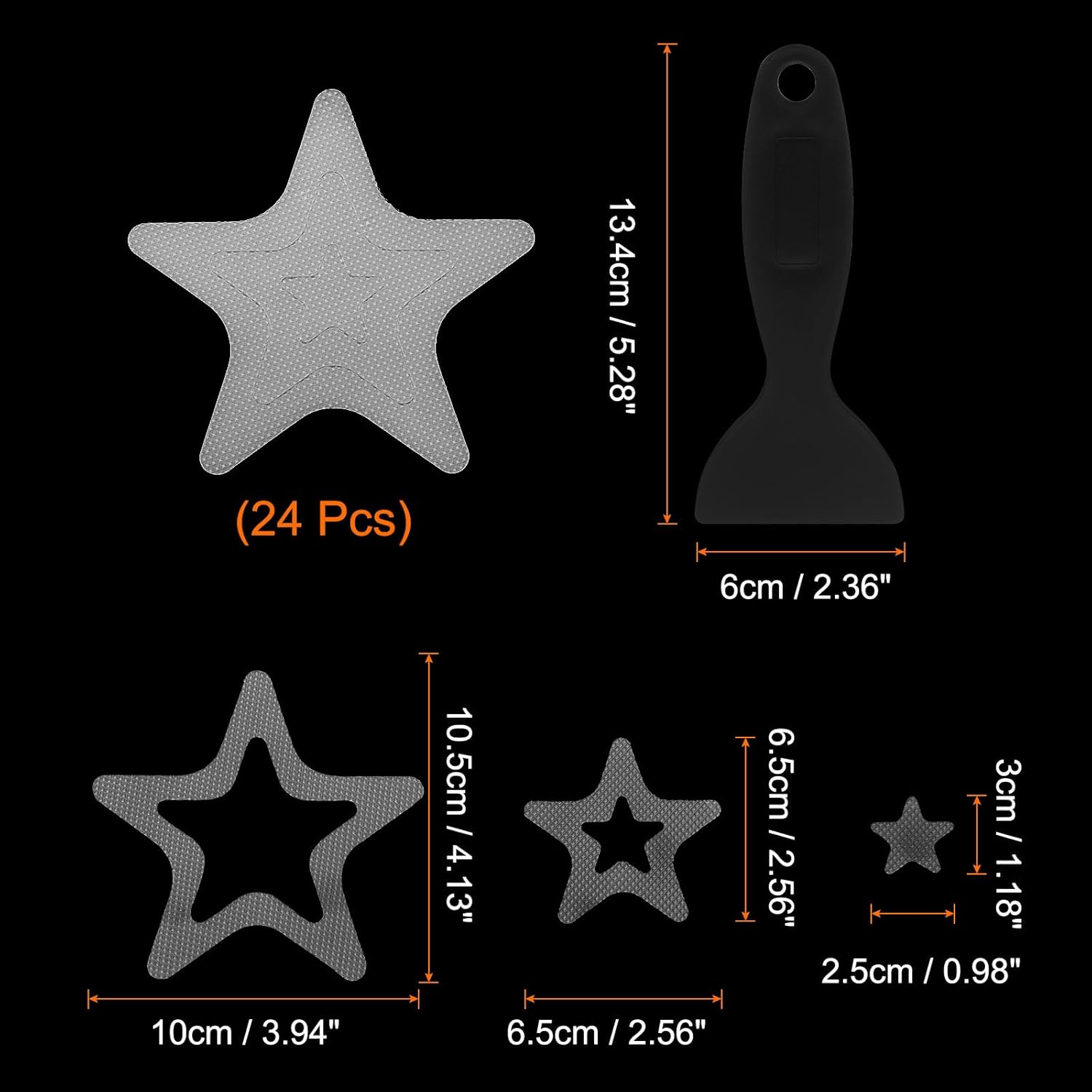 24pcs Anti-Slip Bathtub Stickers - Non-SlipTransparent Star Style