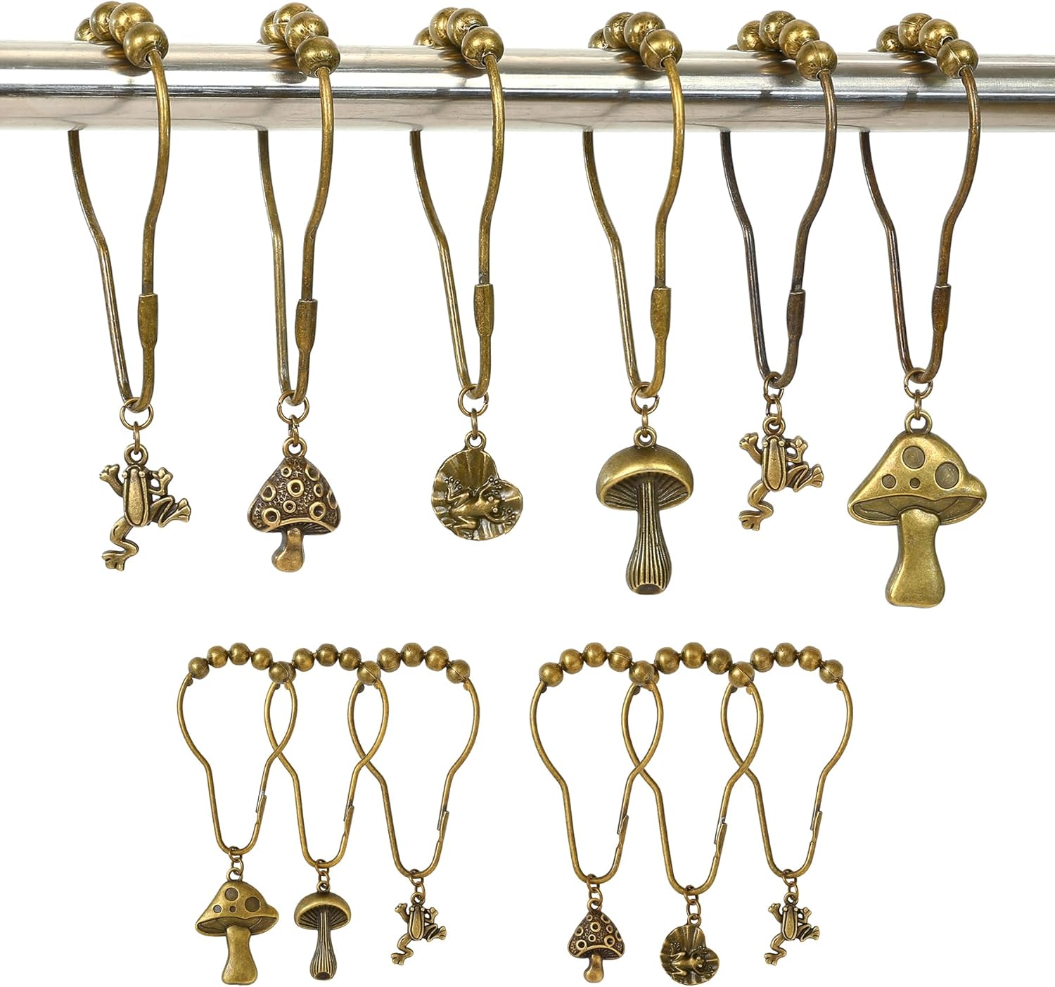 Cost-Effective Retro Shower Curtain Hanger with Frog and Mushroom Design