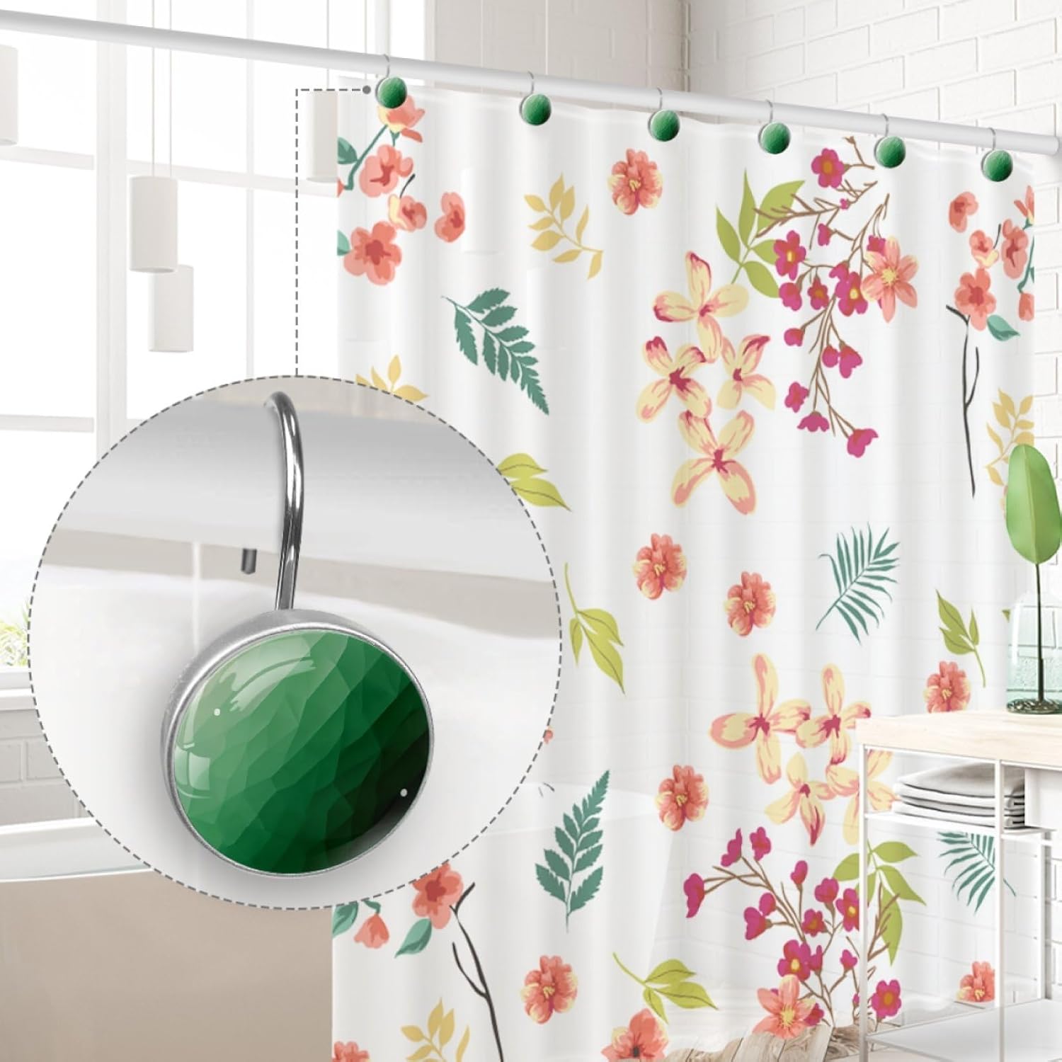 12-Pack Green Diamond Texture Shower Curtain Hooks