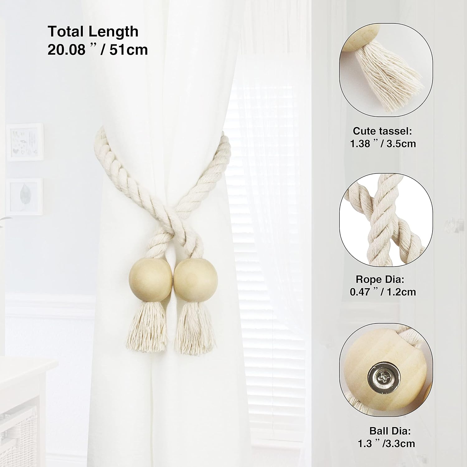 Magnetic Curtain Tiebacks - Durable and Soft for Curtuems Drapery