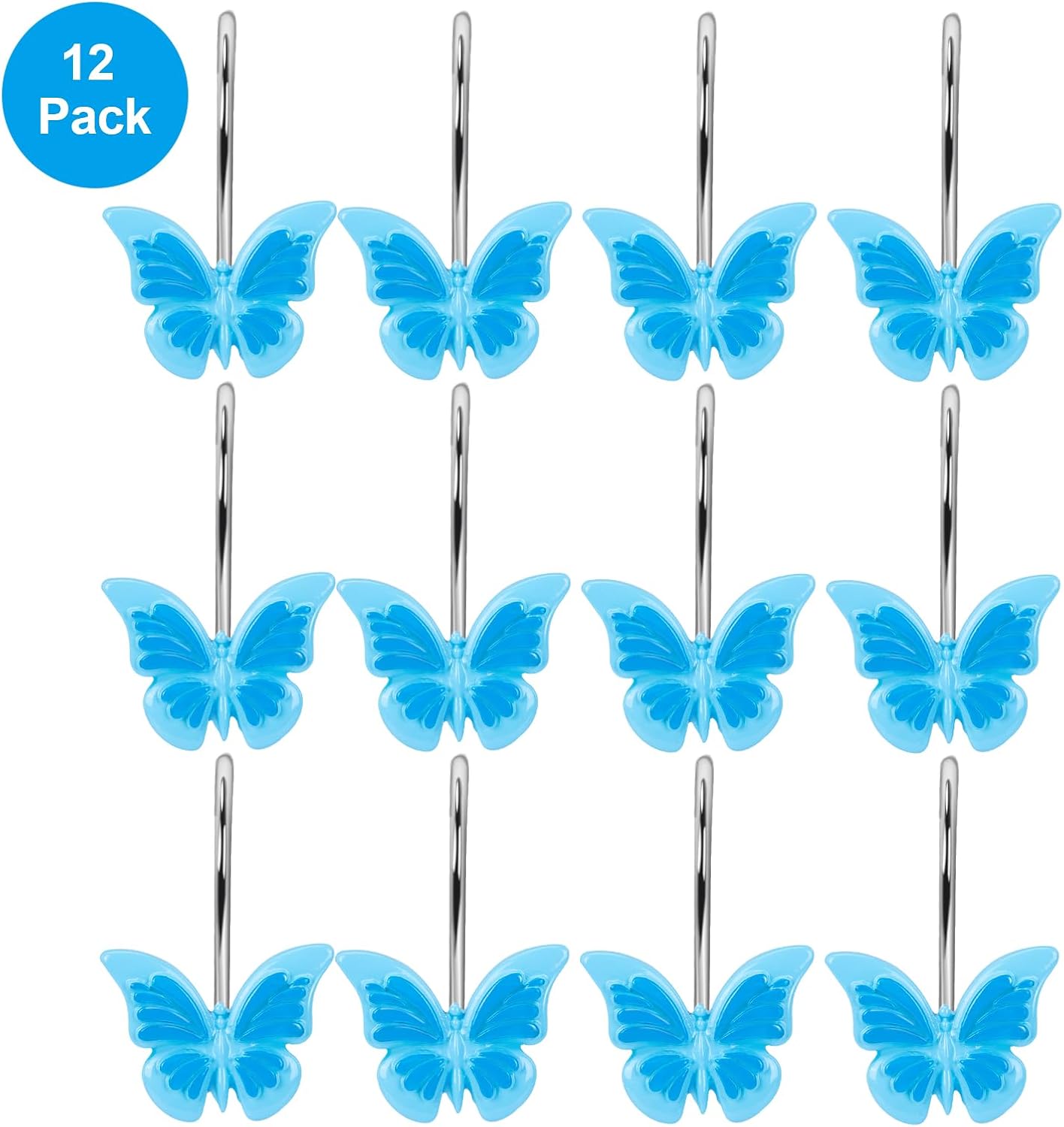 AGPTEK Decorative Butterfly Shower Curtain Hooks Set of 12 Blue