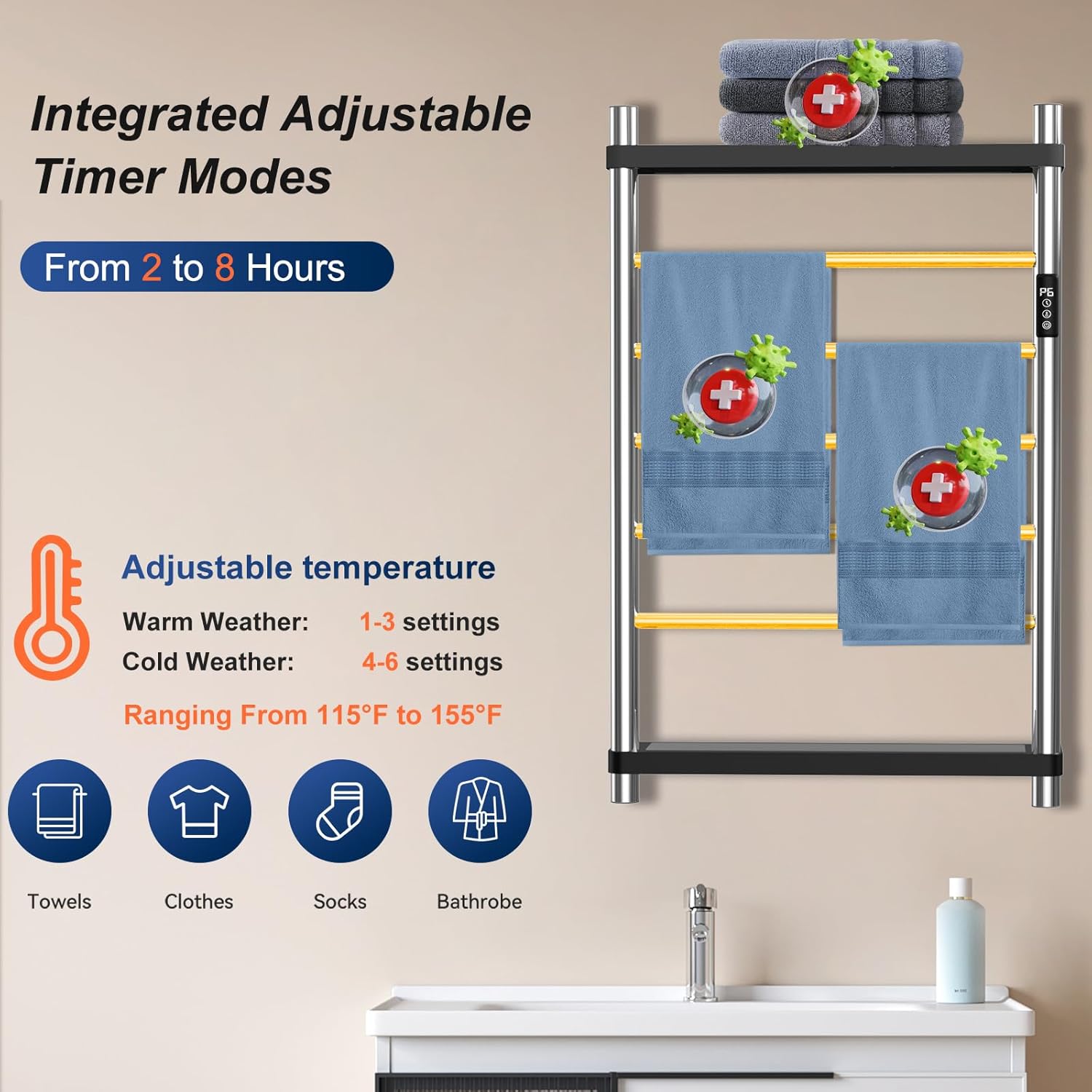 Premium Heated Towel Rack with LED Touch Control