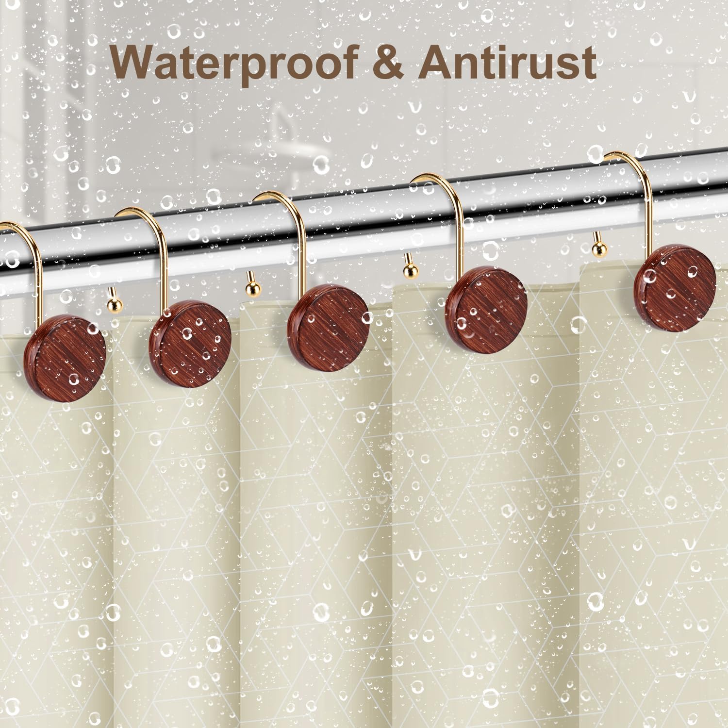 YanKitour Shower Curtain Hooks 12 Pack Black Walnut Gold