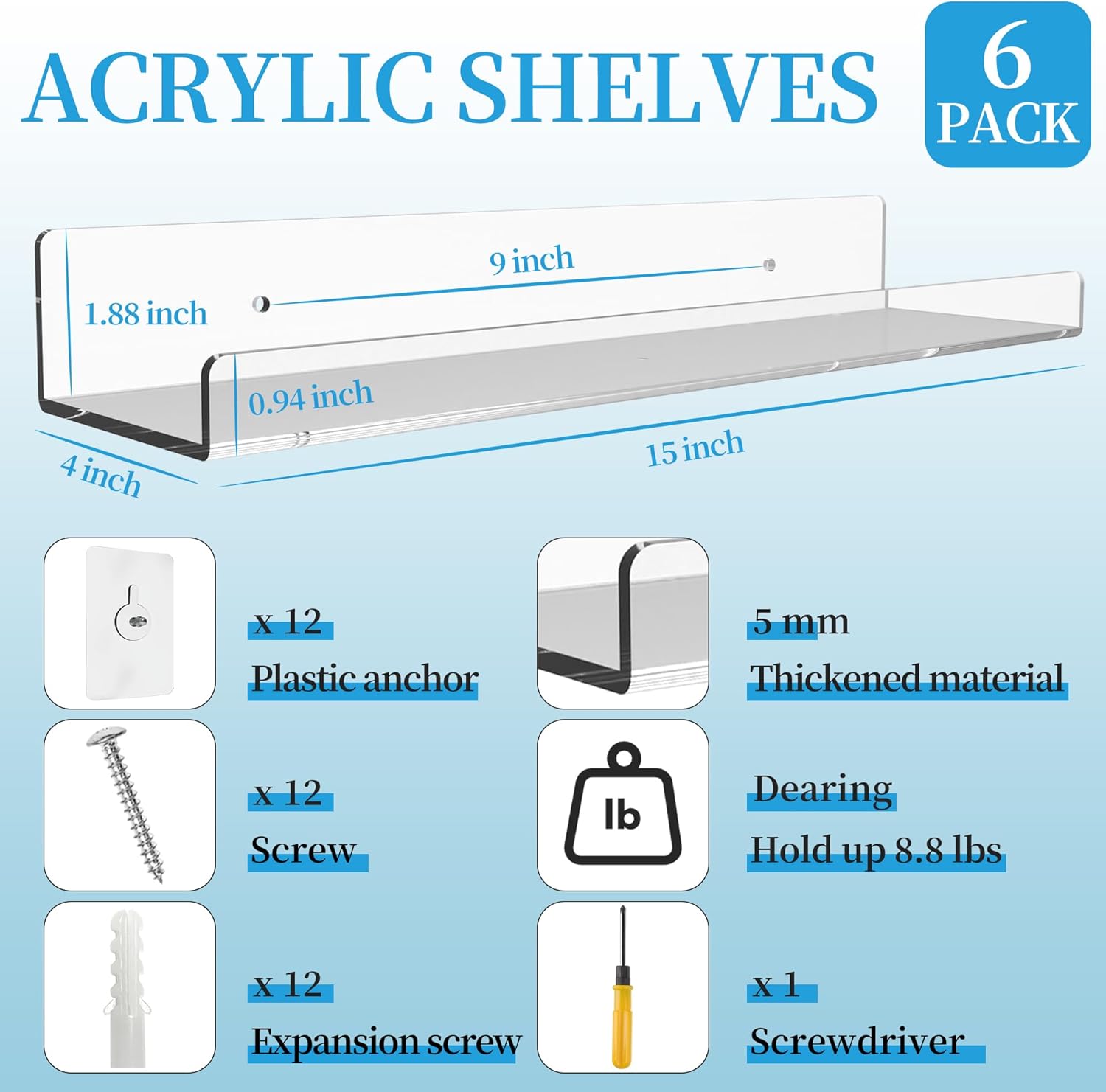 Space-Saving 6-Pack Acrylic Shelves for Your Home