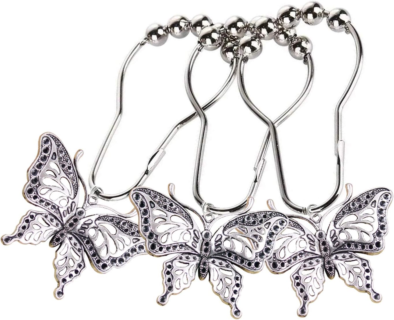 12-Piece Rustproof Butterfly Shower Curtain Hangers Garden Nature Themed