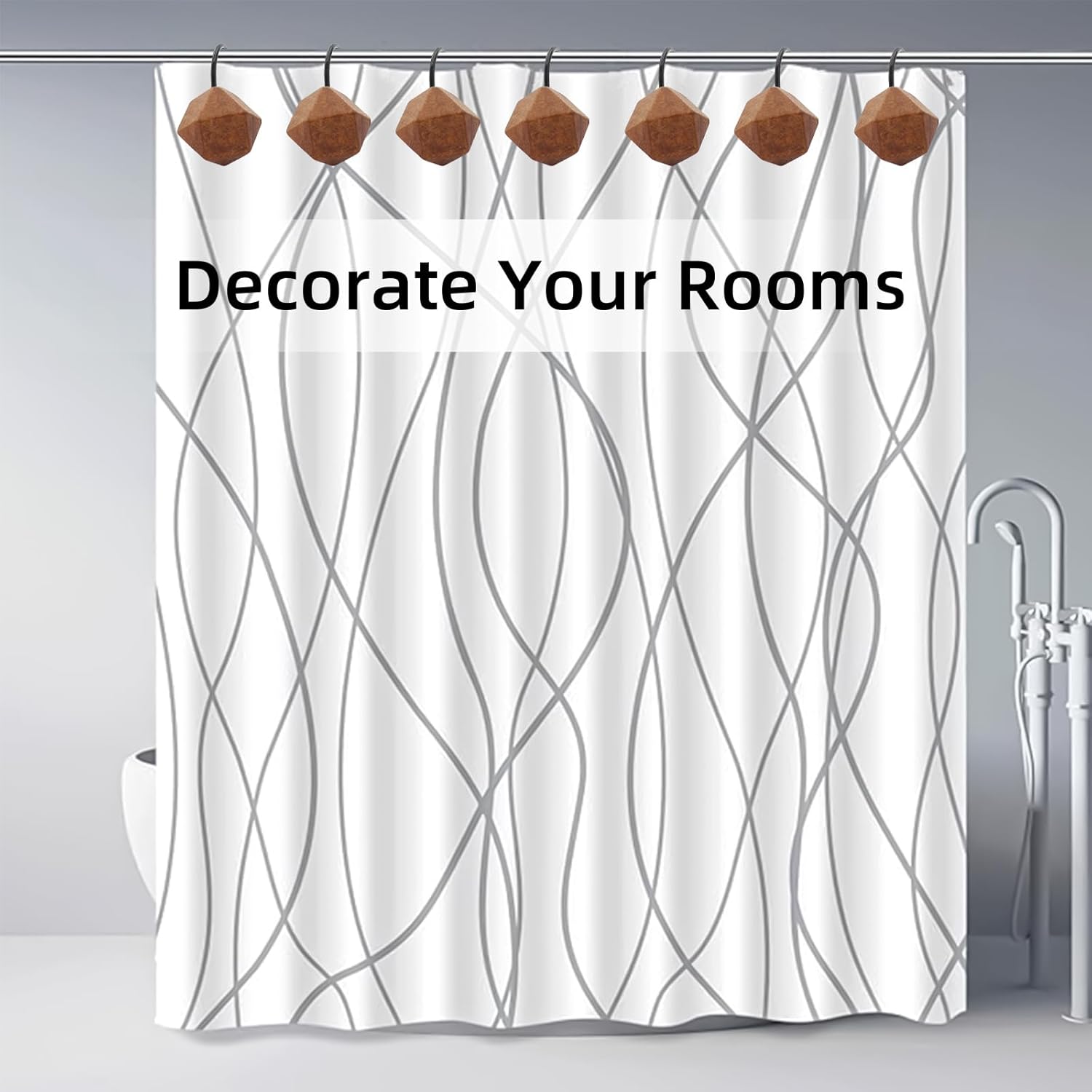Natural Wood Decorative Shower Curtain Hangers