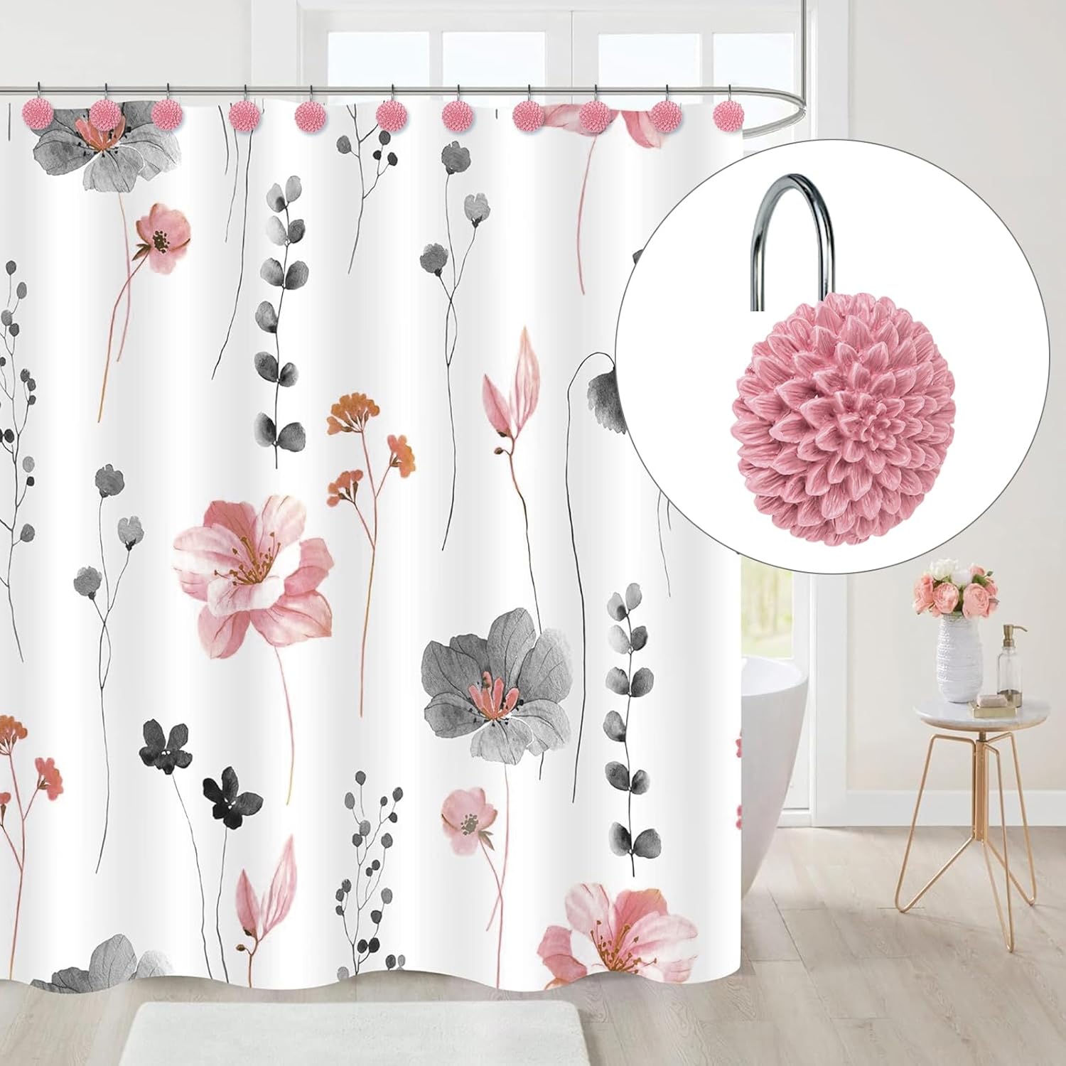 Sunlit Elegant Dahlia Shower Curtain Hooks - 12-Piece Set