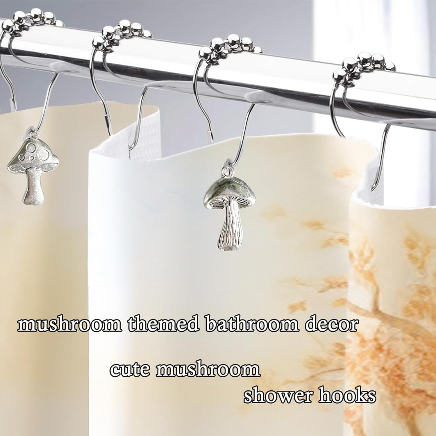 Mushroom Shower Curtain Hooks Boho Retro Cute Design