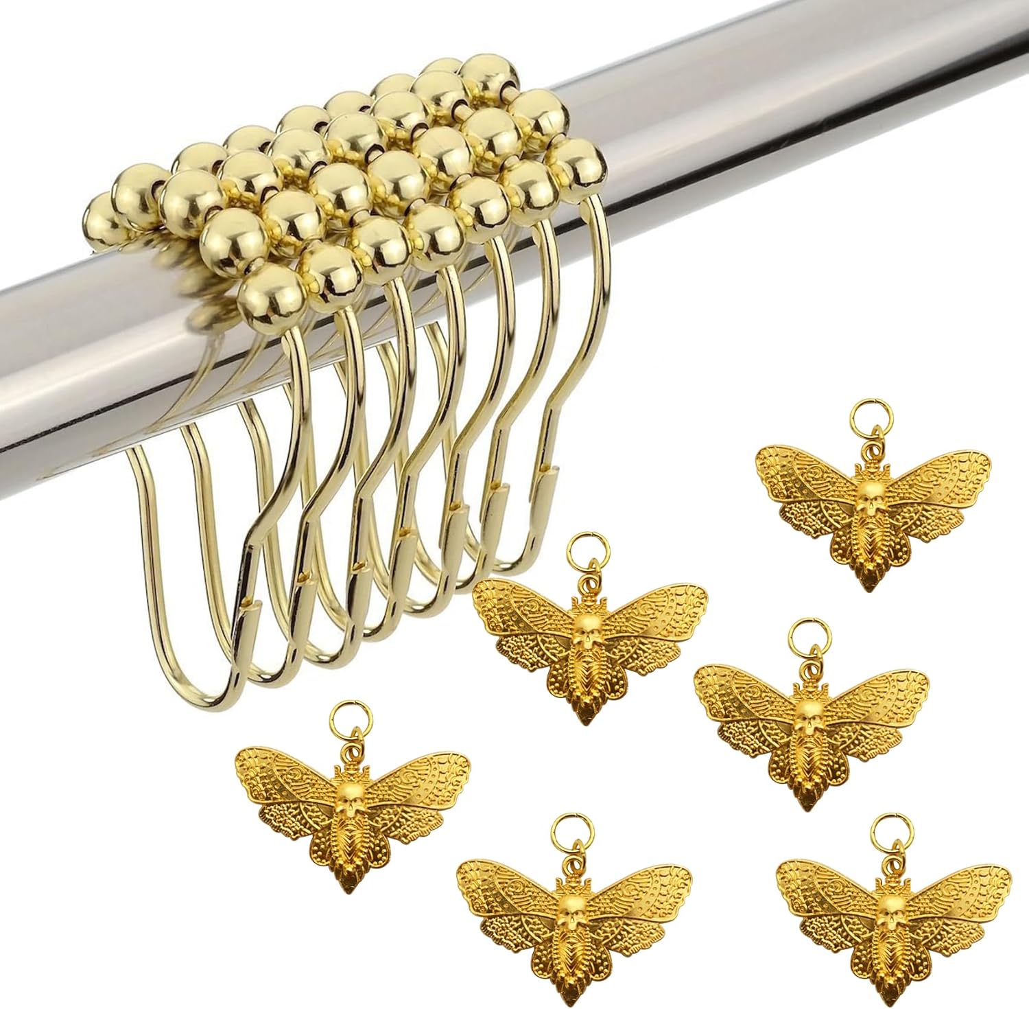 Stylish Skull Moth Decorative Shower Hooks 12pcs Gold