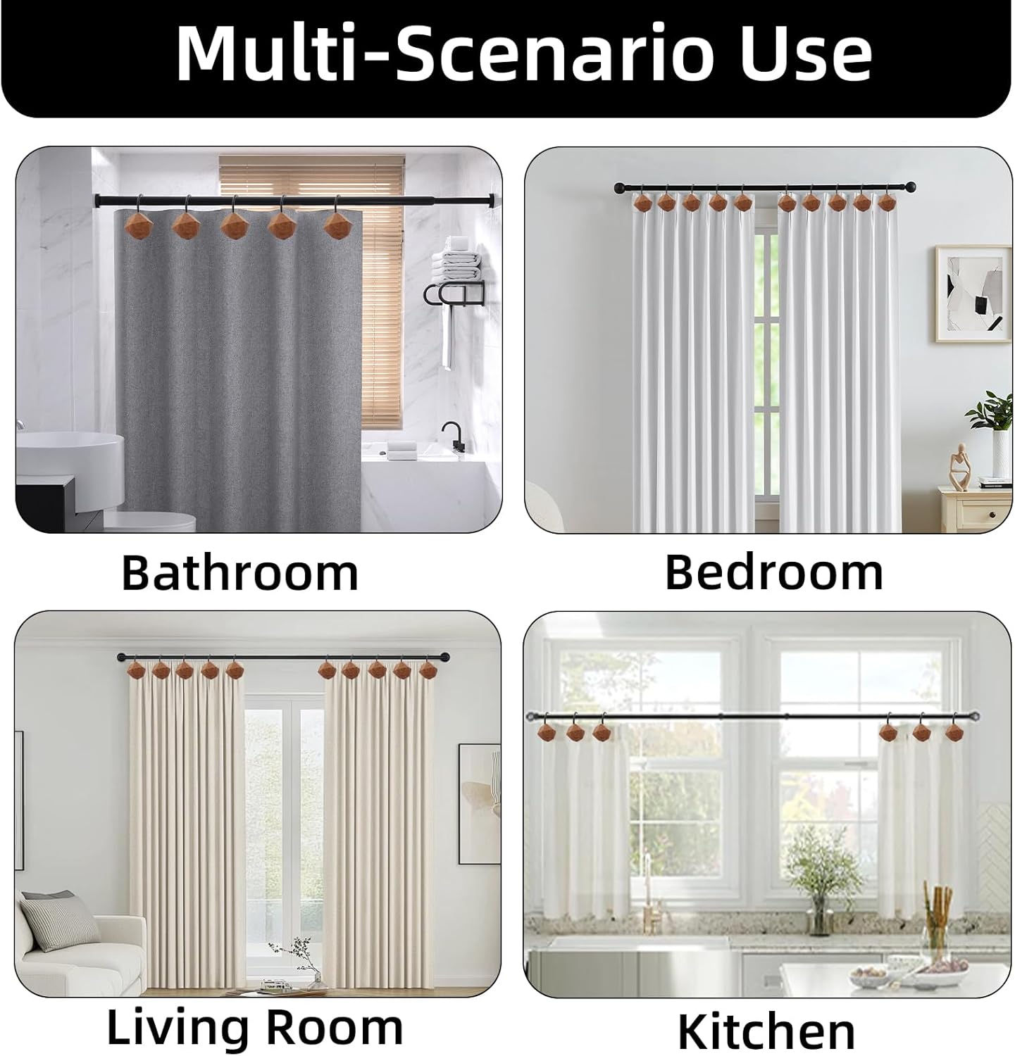 Natural Wood Decorative Shower Curtain Hangers
