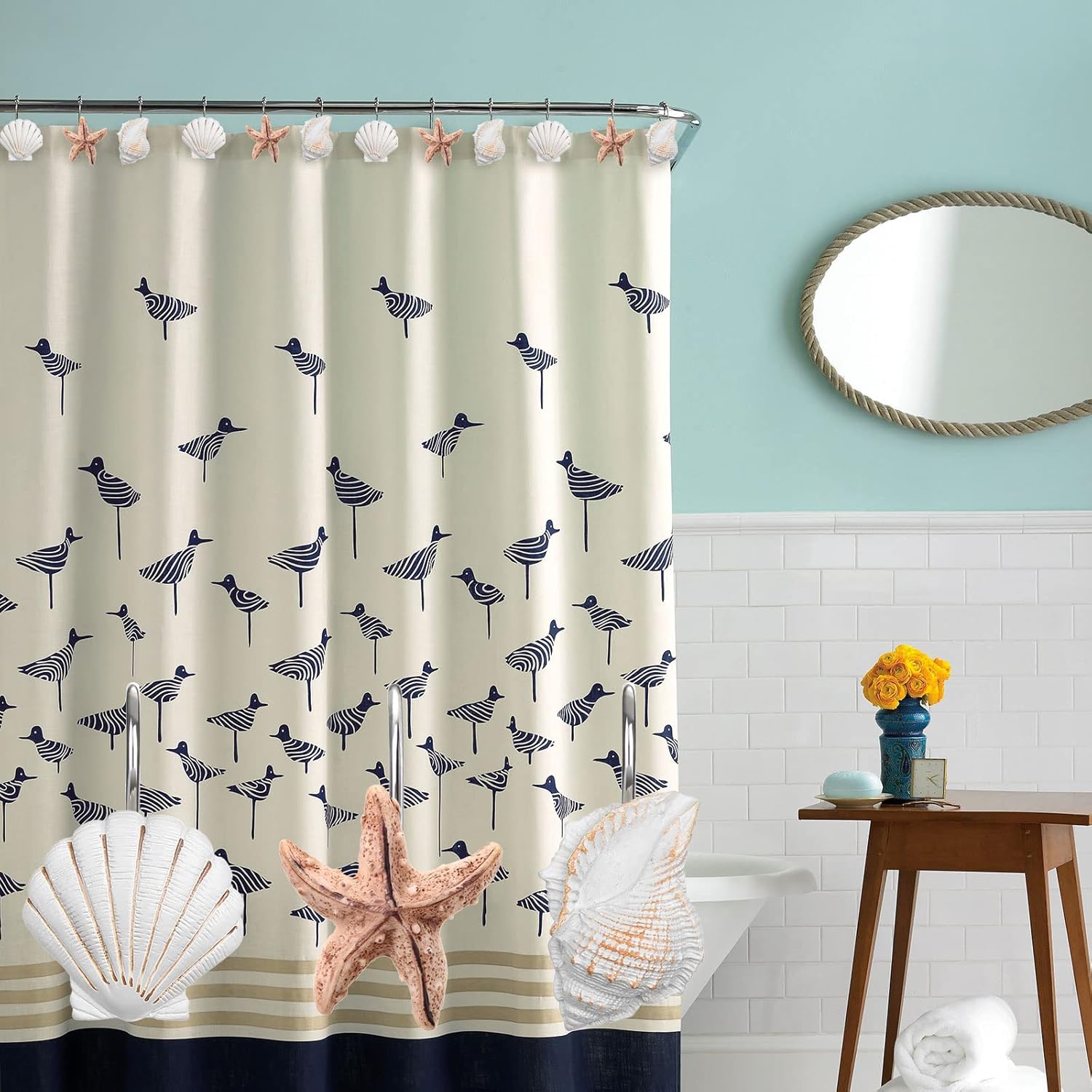 Elegant 12 Piece Seashell Shower curtain Hooks in Light Brown