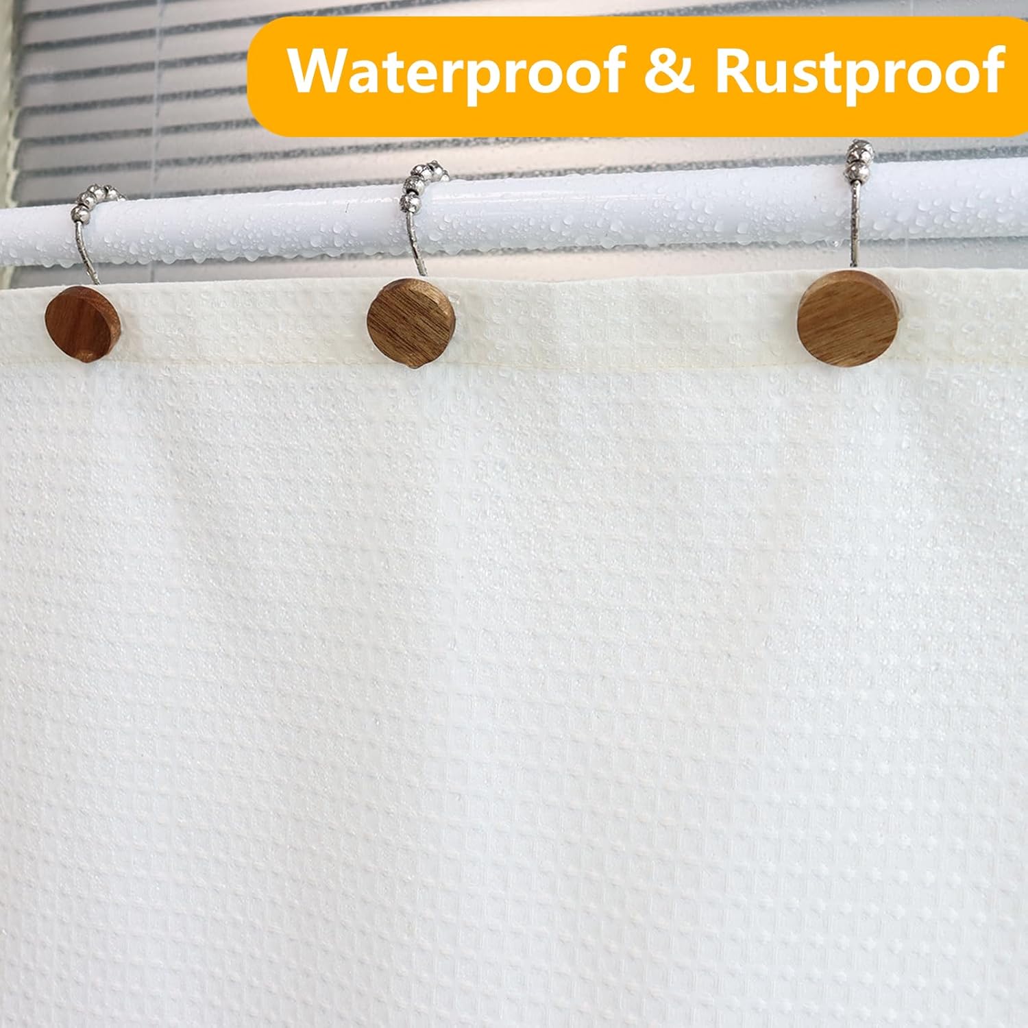 Modern Wood Shower Curtain Hooks 12PCS Silvery