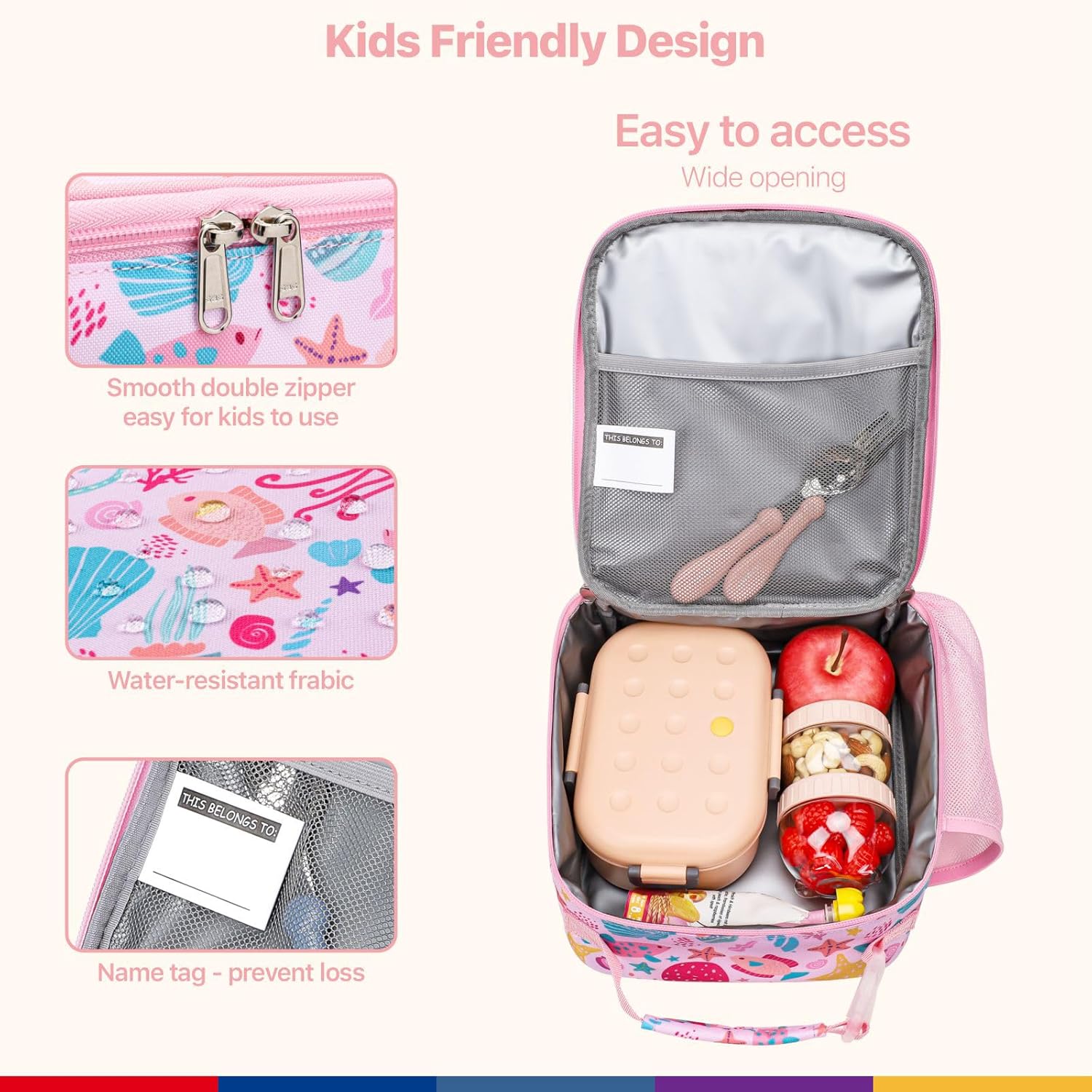 Bagseri Lunch Bag for Kids - Pink Marine Animals