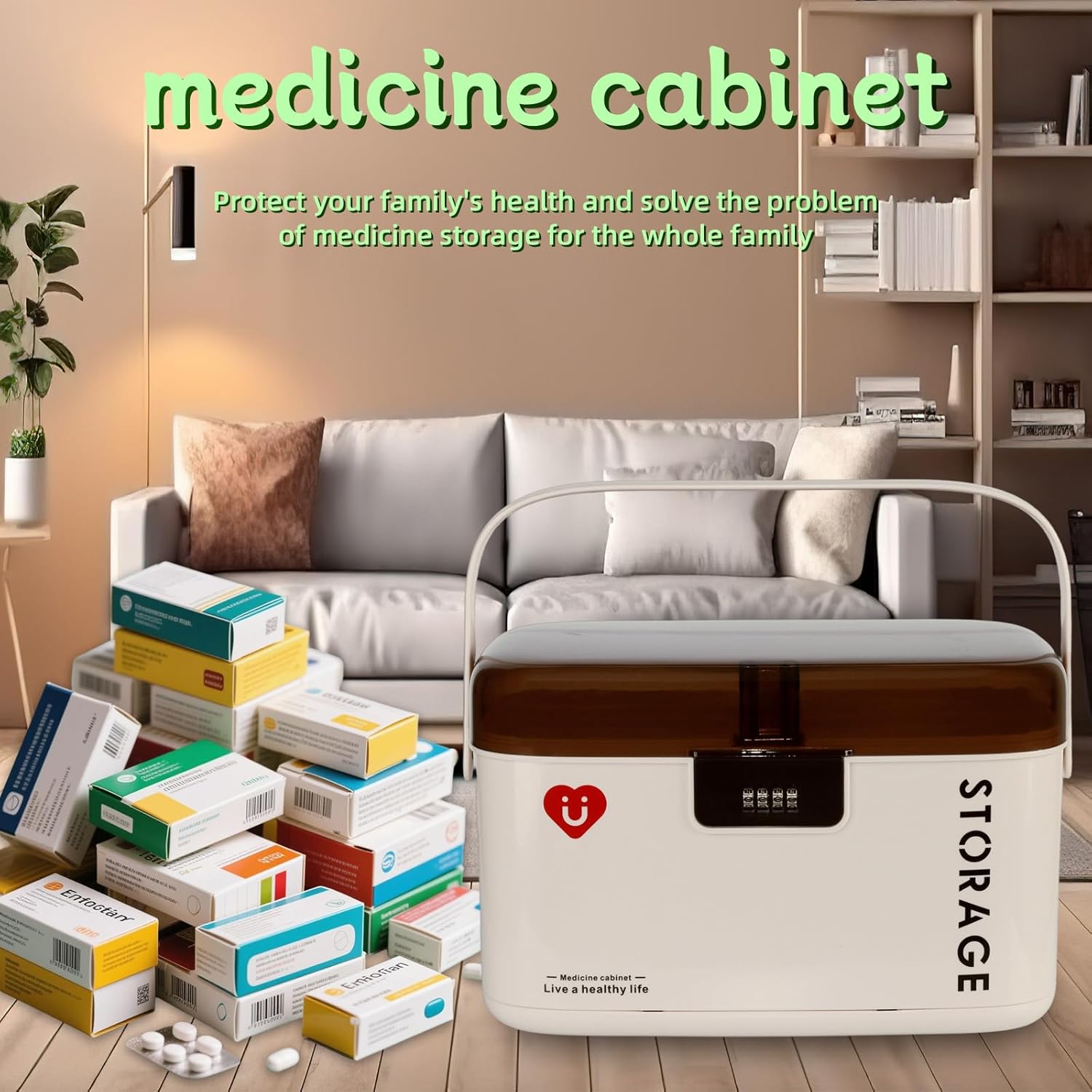 PENCK 4-Digit Combination Medicine Lock Box for Home and Travel