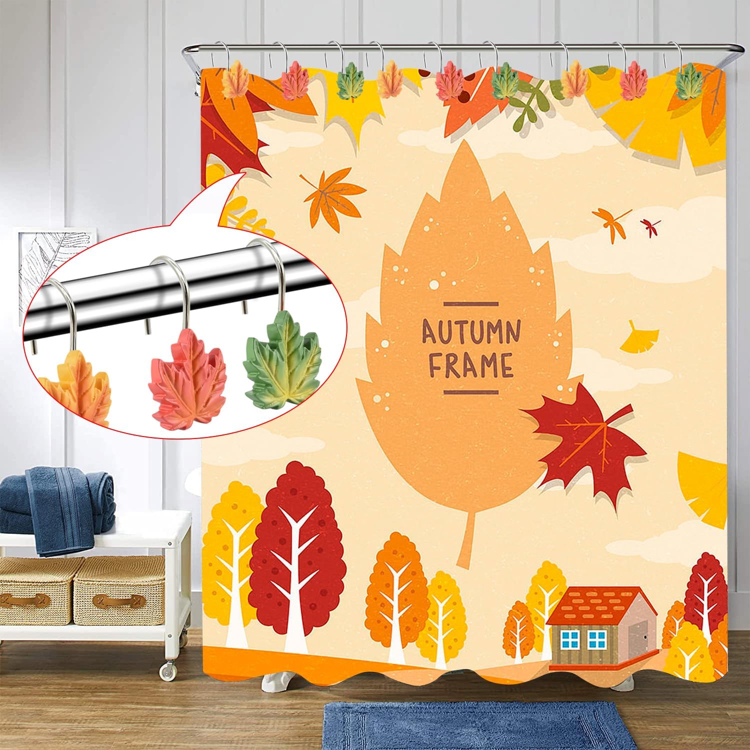 Maple Leaf Shower Curtain Hooks 12 Piece Set