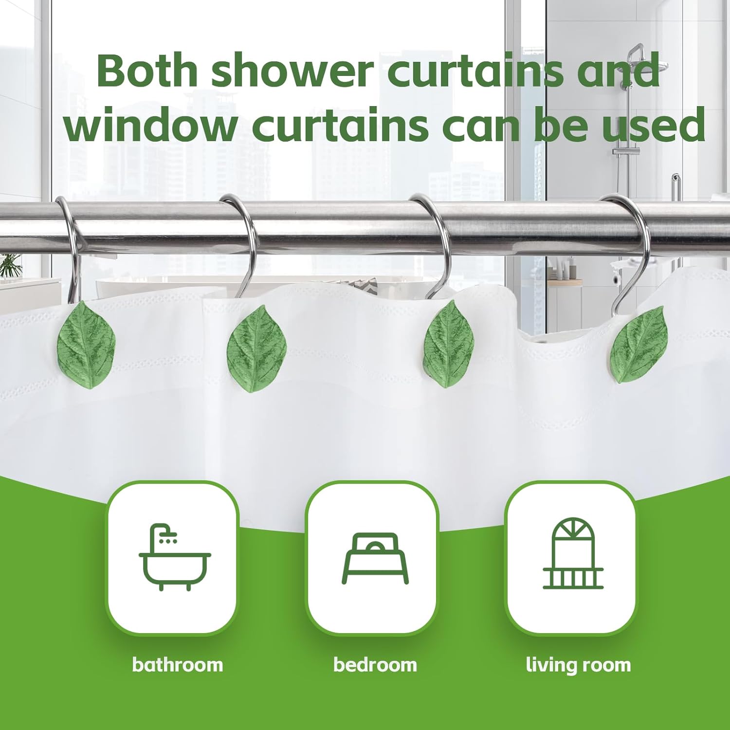12 Pack Decorative Leaf Shower Curtain Hooks