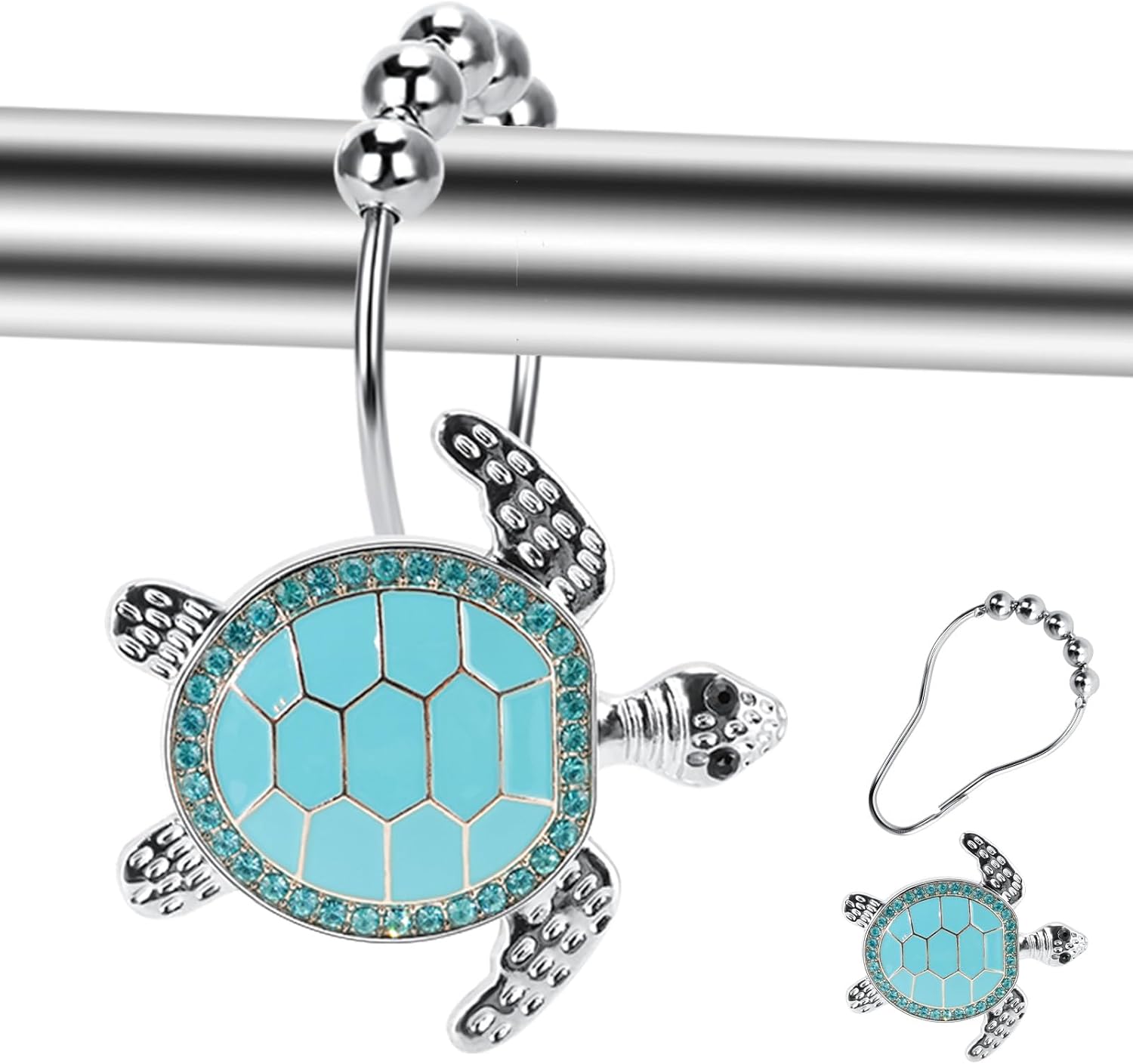 Bristling Blue Turtle Decorative Shower Curtain Hangers Set 12
