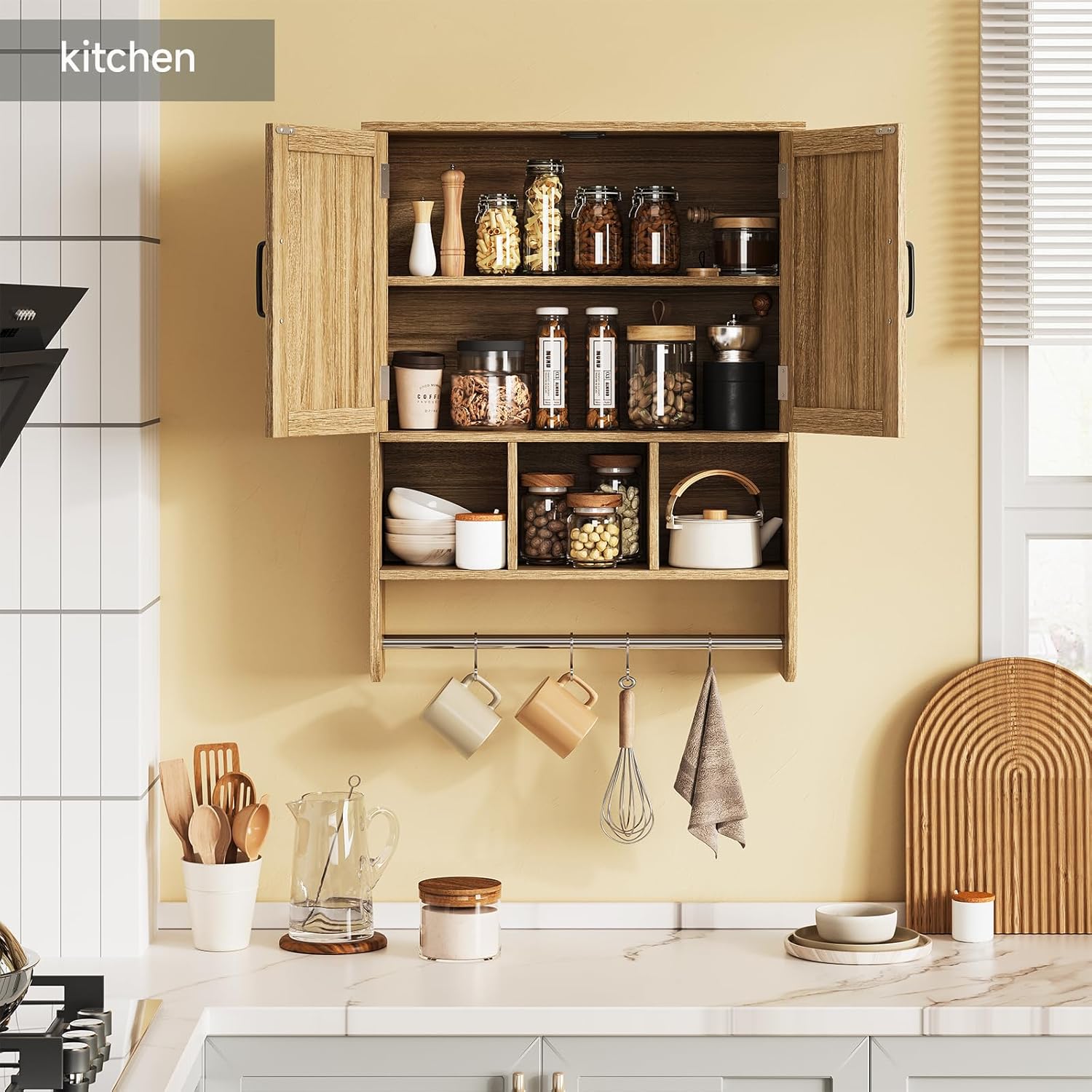 Rustic Bathroom Wall Cabinet with Towel Bar