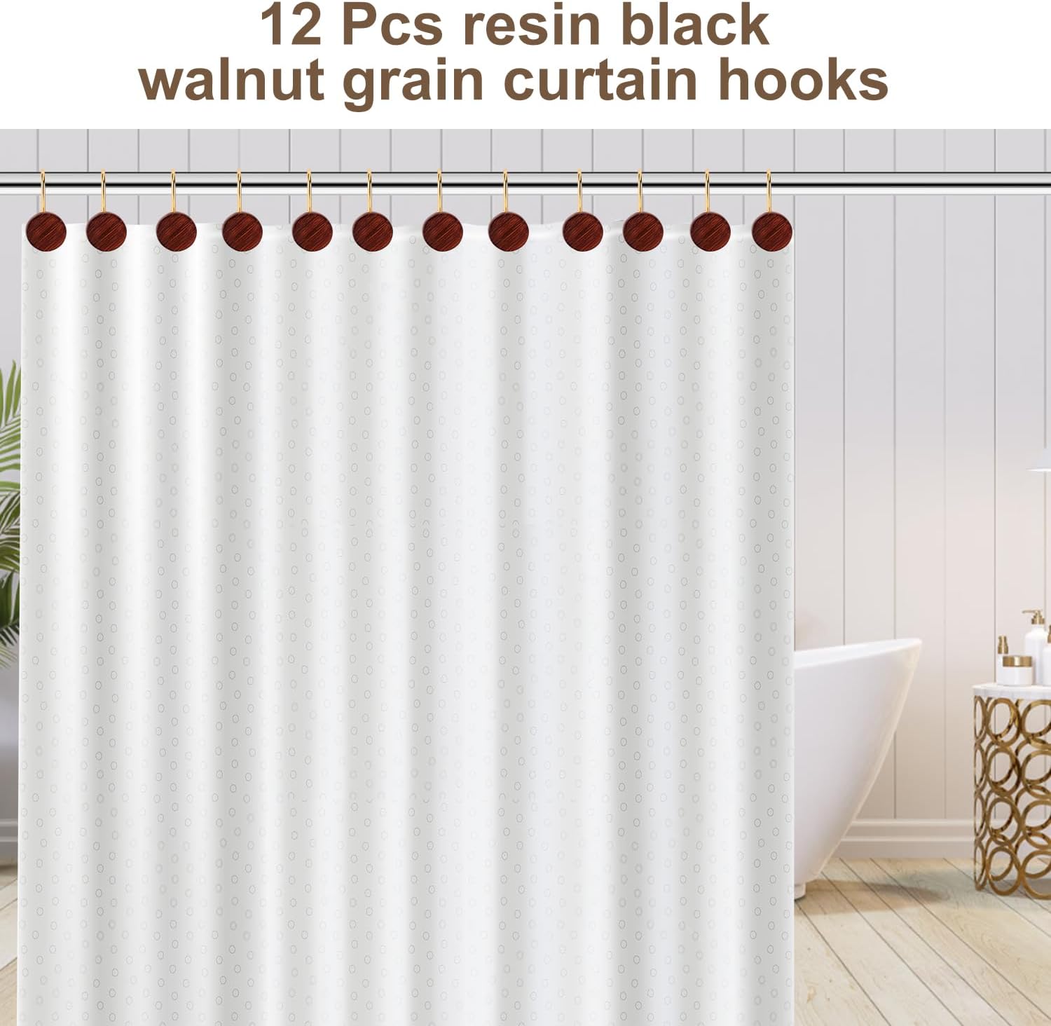 YanKitour Shower Curtain Hooks 12 Pack Black Walnut Gold