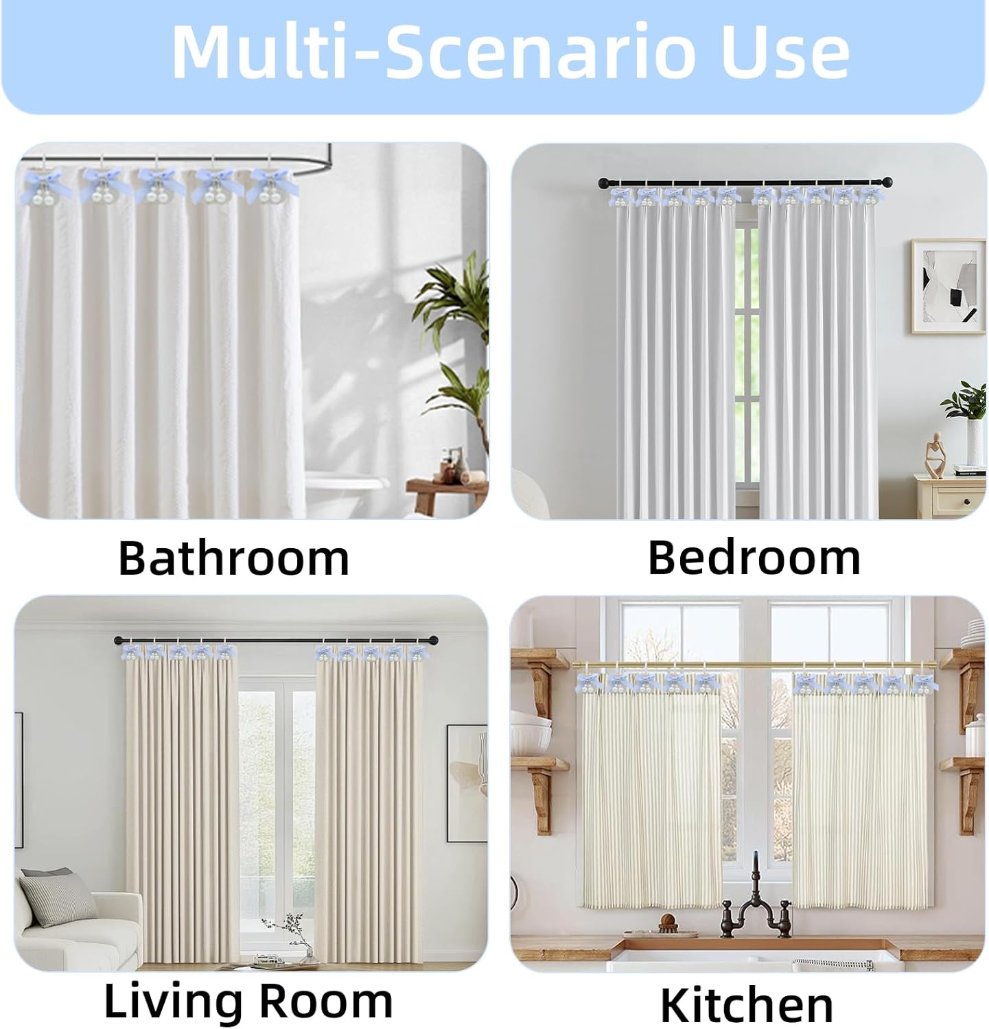 Decorative Shower Curtain Hooks 12PCS Blue Silvery
