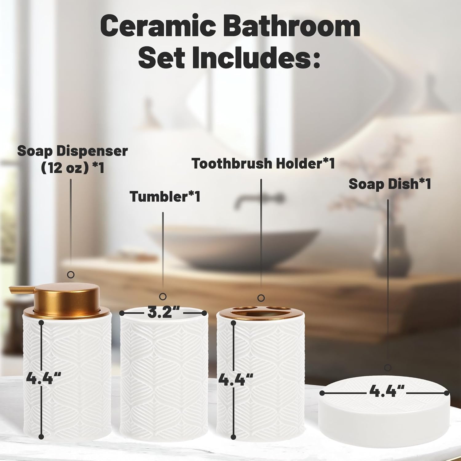 Kukikan 4-Piece Modern Ceramic Bathroom Set White