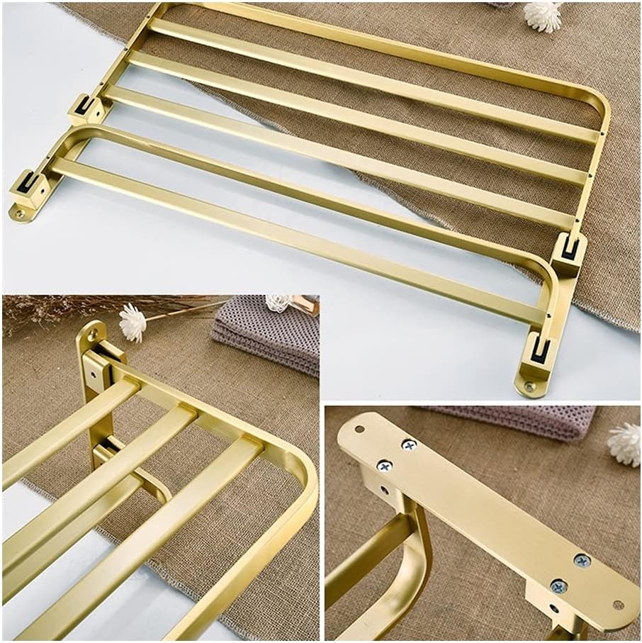 Bathroom Towel Rail Holder Brushed Gold Wall-Mounted Towel Holder for Bathrooms