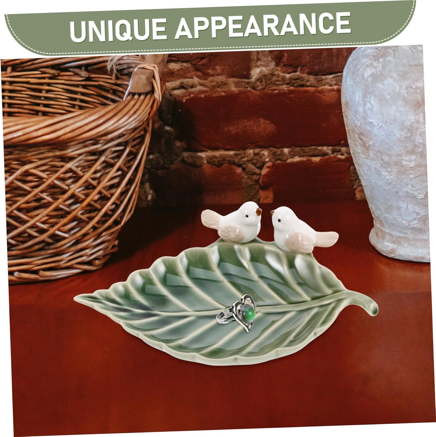 SOIMISS Ceramic Leaf Trinket Dish Bird Design