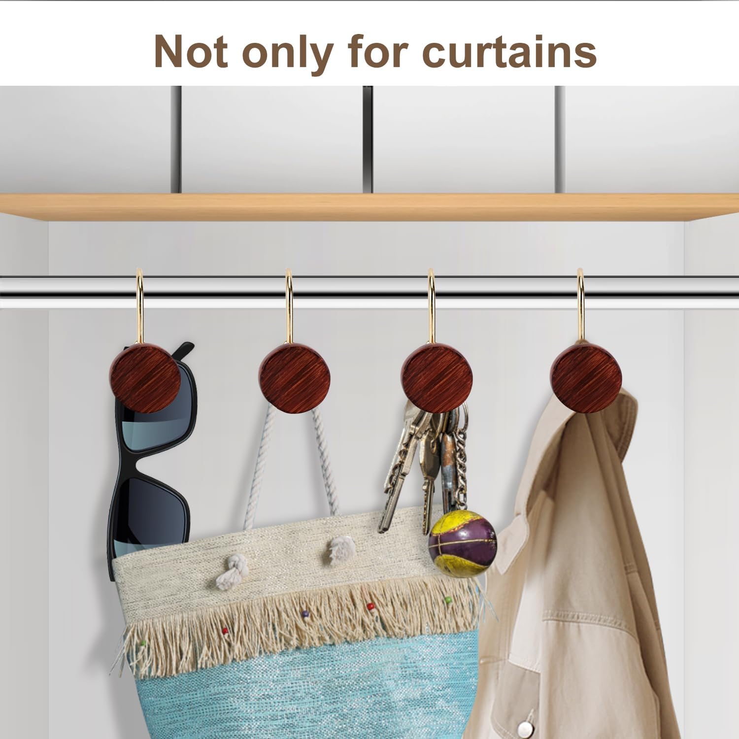 YanKitour Shower Curtain Hooks 12 Pack Black Walnut Gold