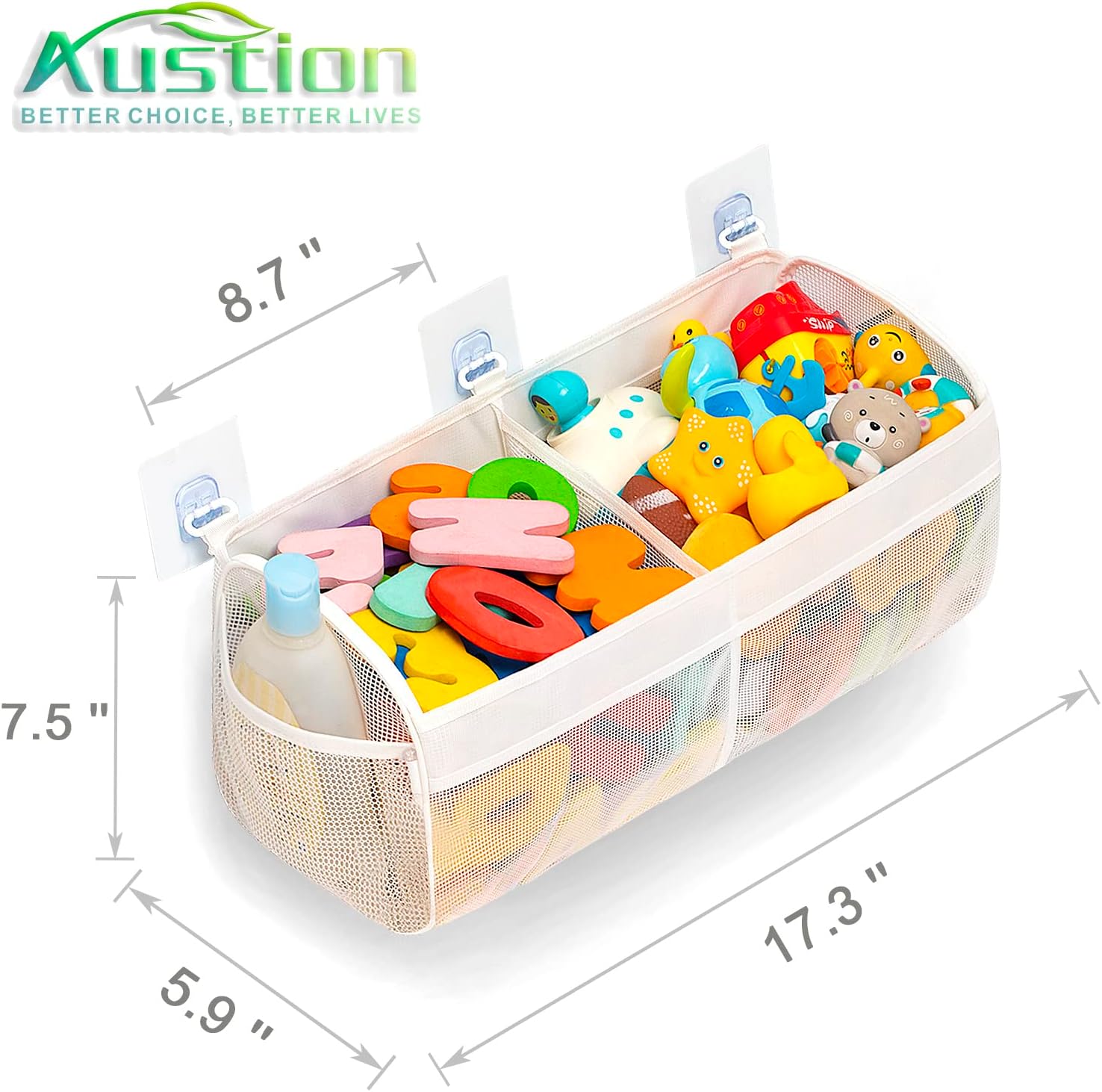 Austion Two Compartment Mesh Bath Toy Organizer