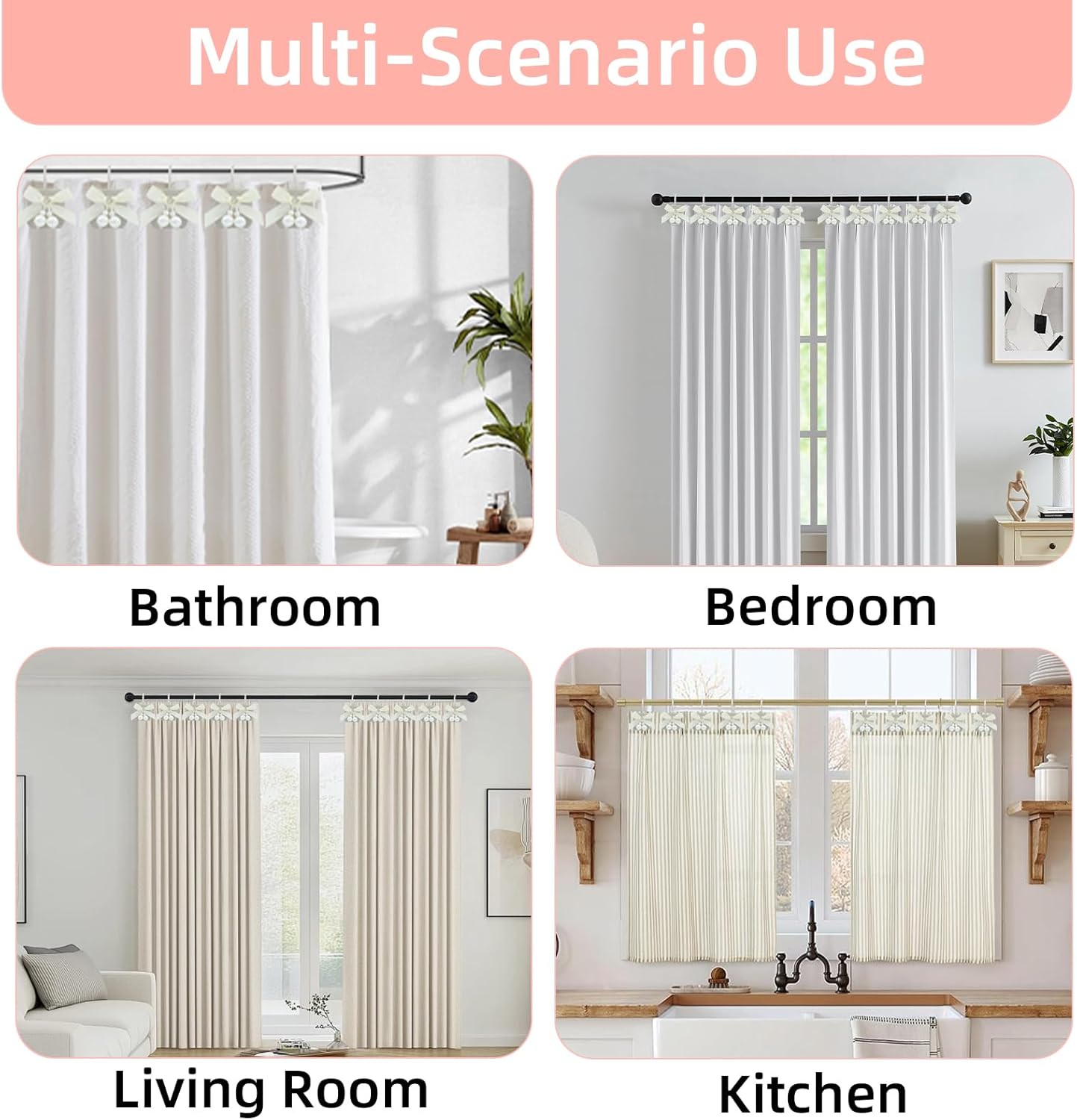 Luxury Bow Shower Curtain Hooks with Satin Design