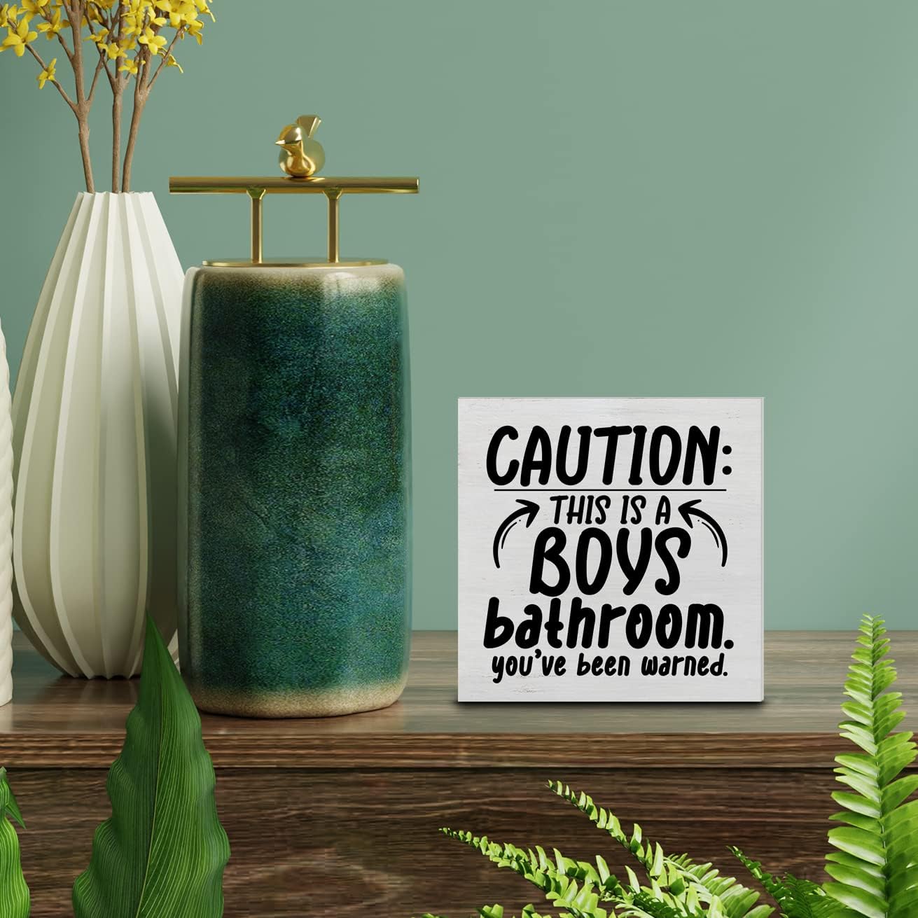 Country Caution Boys Bathroom Wood Box Sign Decor