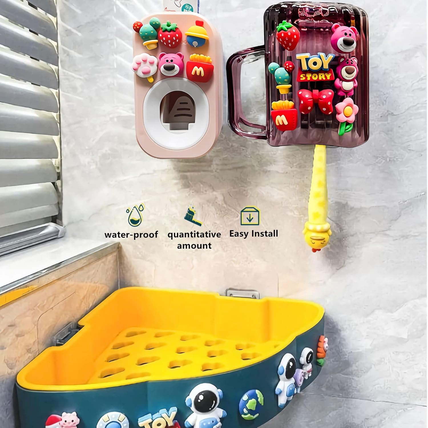 Mr Thumbs - Automatic Toothpaste Dispenser Holder Set 3 Piece Pink Set