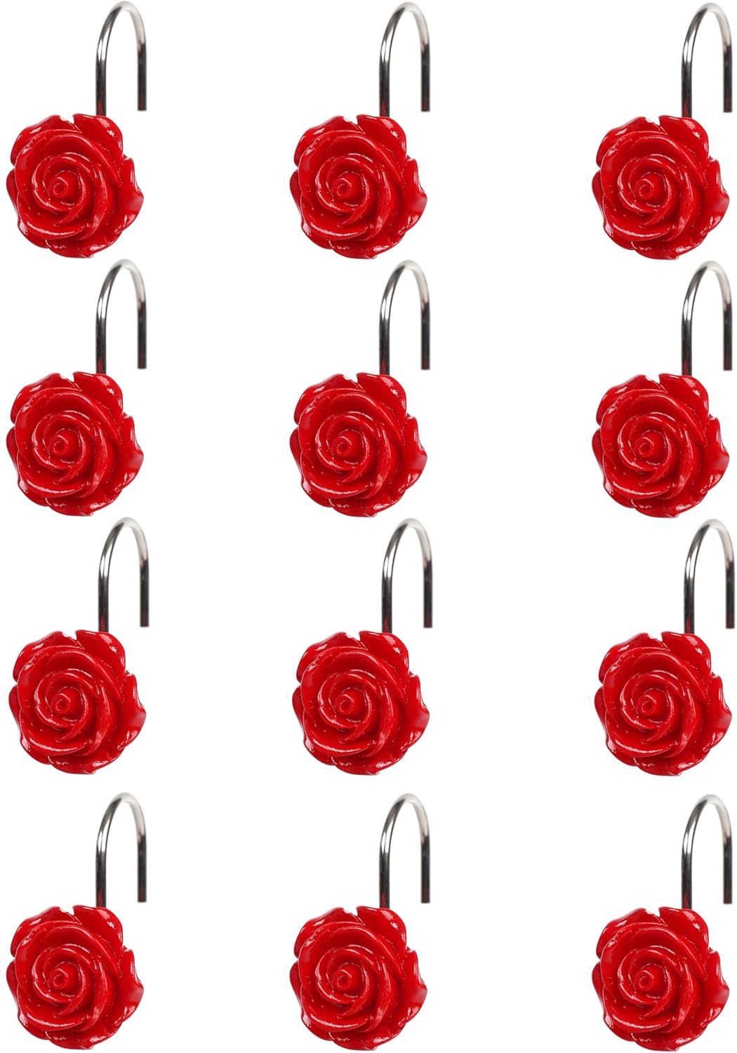Twofish Red Rose Flower Shower Curtain Hooks Set of 12
